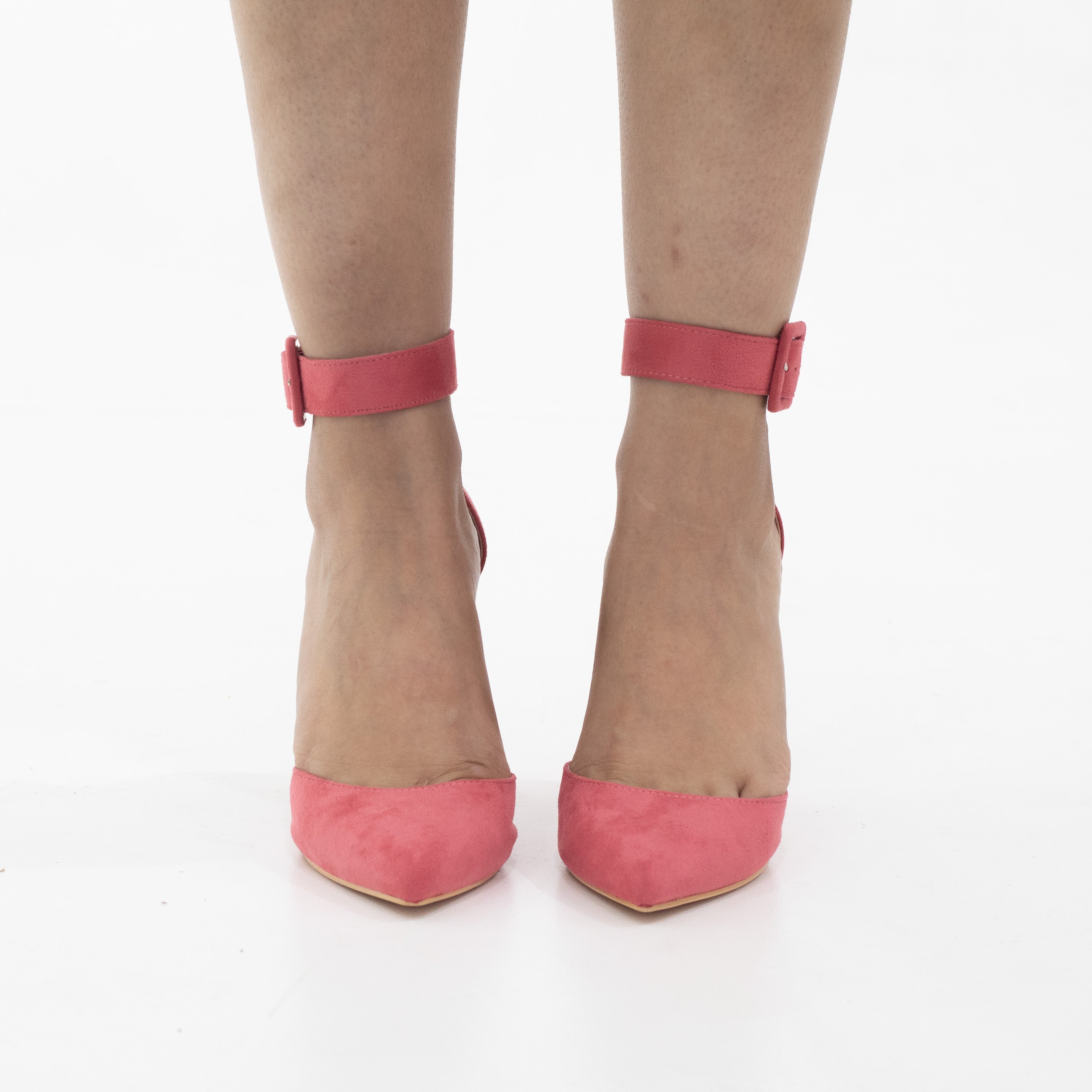 Zirconia open waist pointy on 10cm block heel guava