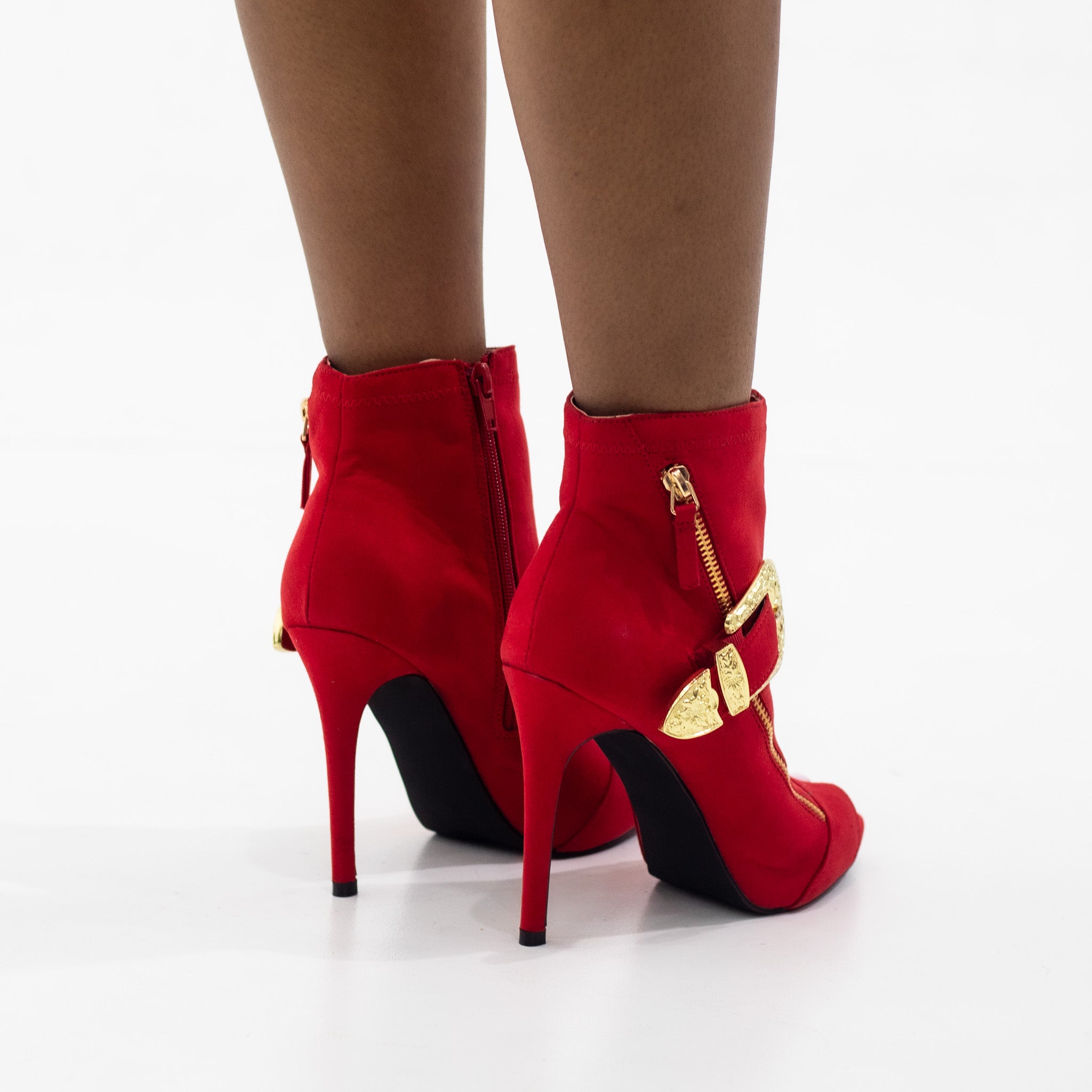 Ugra micro fiber 11cm high heel open toe ankle boot red