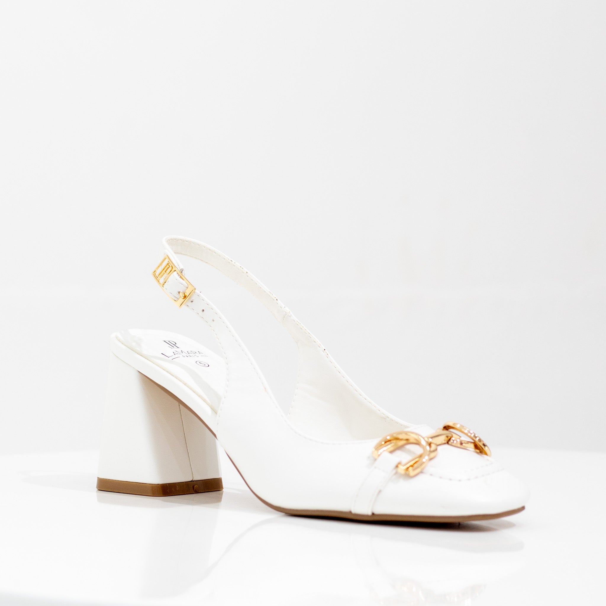 Amaya 7cm heel pleather slingback with trim pumps white