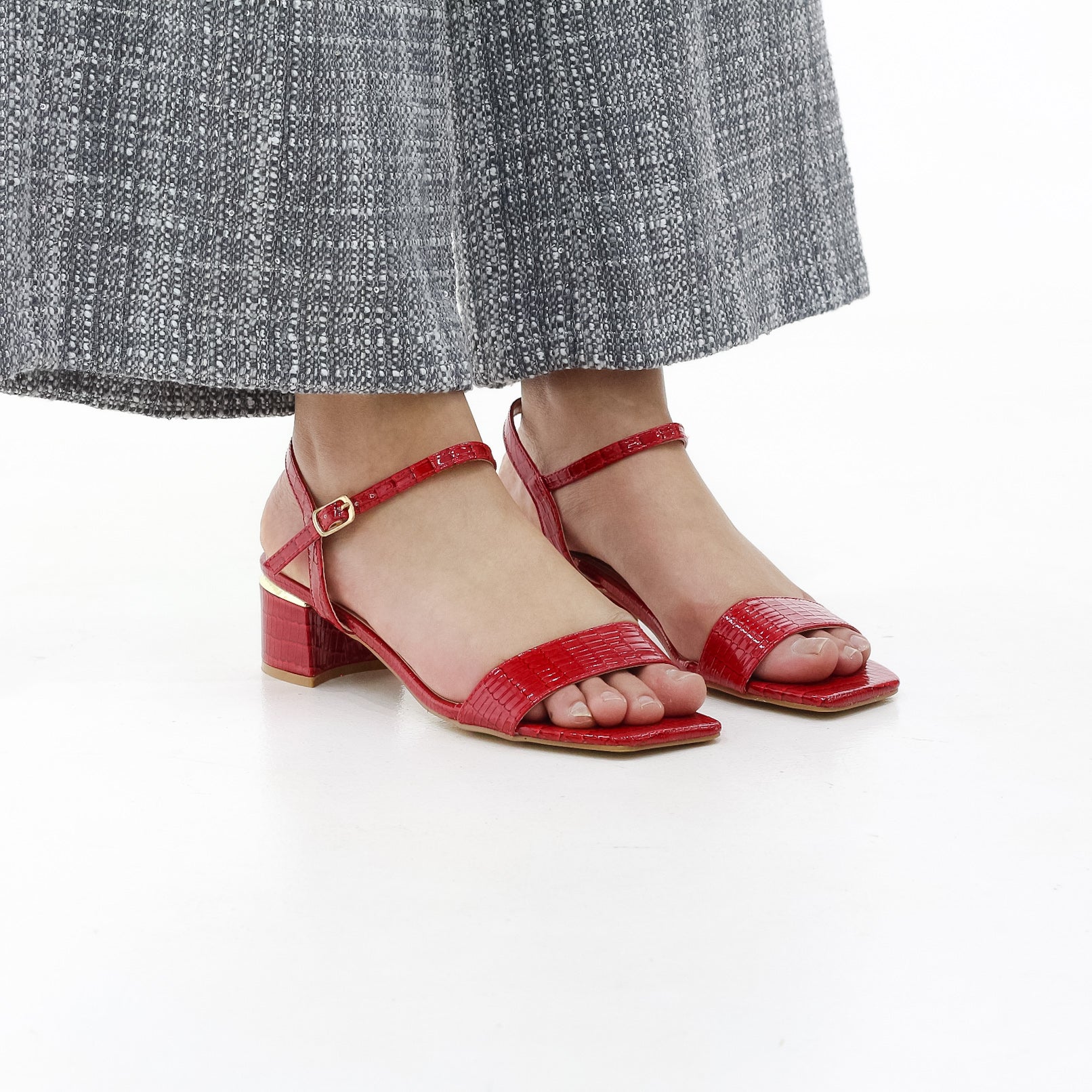 Brisa block 4.5cm heel one band sandal croco material