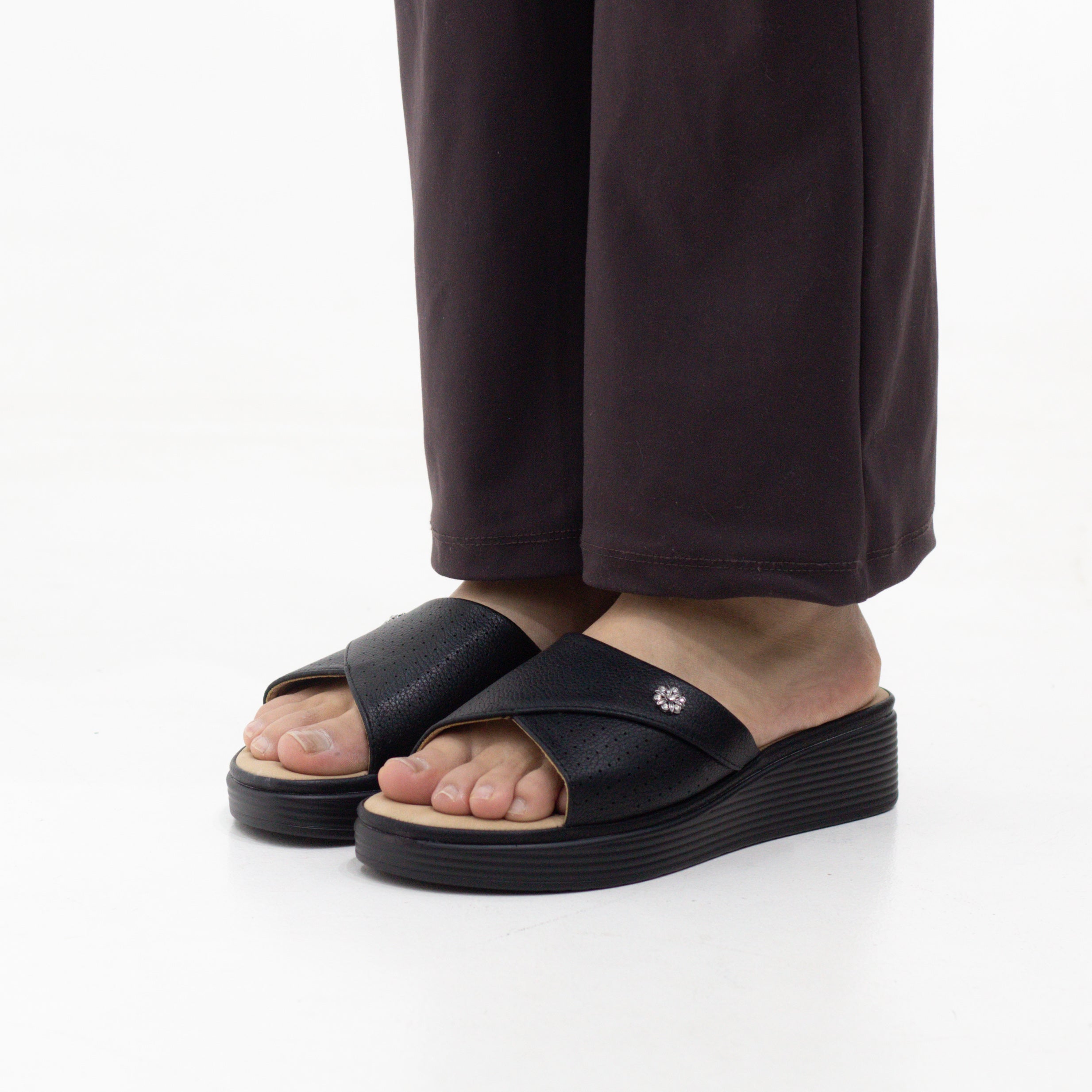 Potsi slip-on wedge sandals with cross-strap