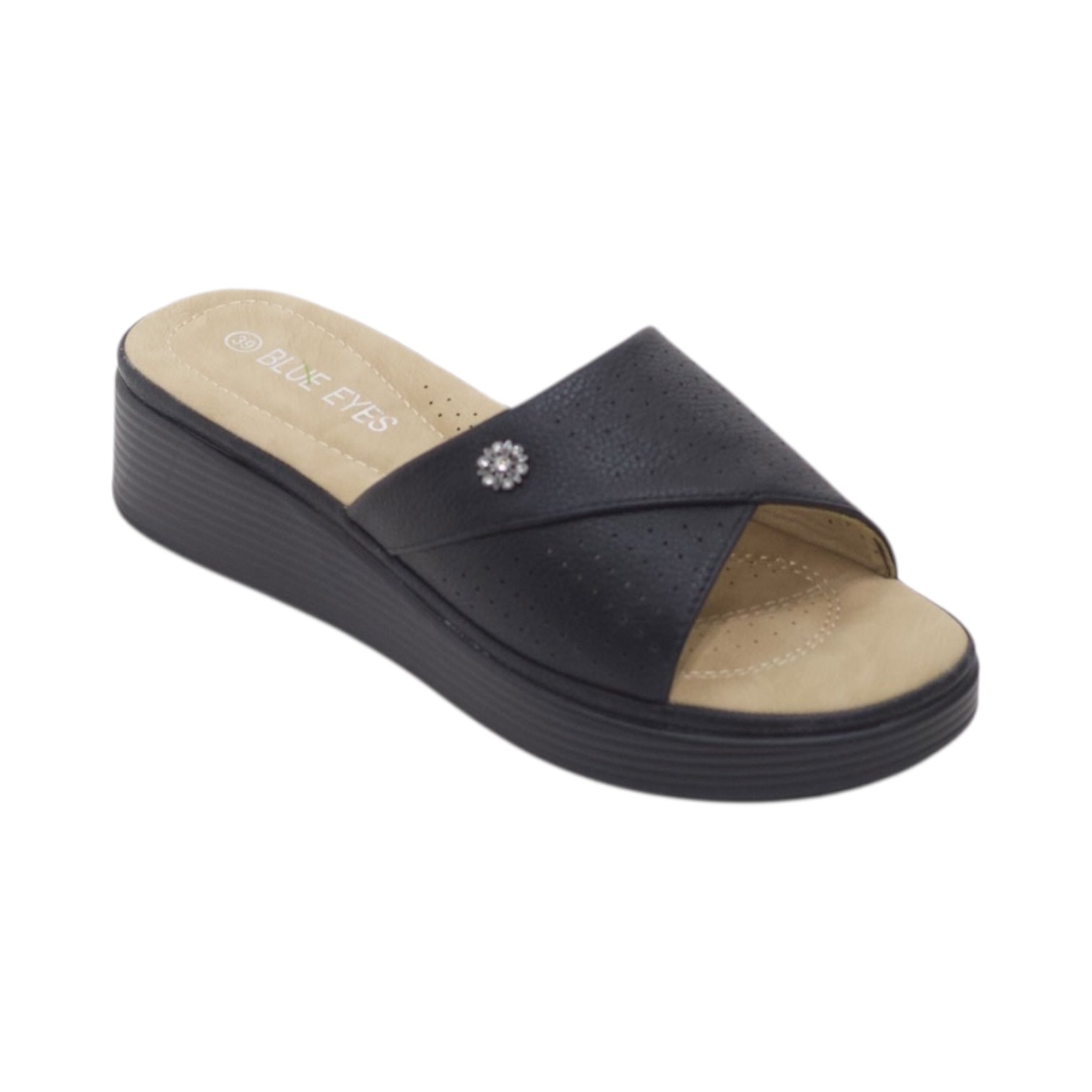 Potsi slip-on wedge sandals with cross-strap