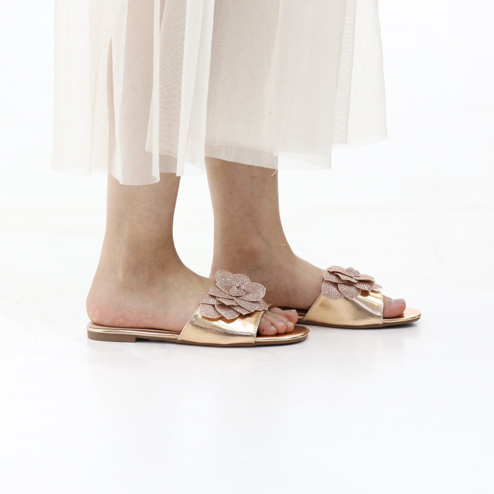 Glace Floral embellished slip-on flat sandals