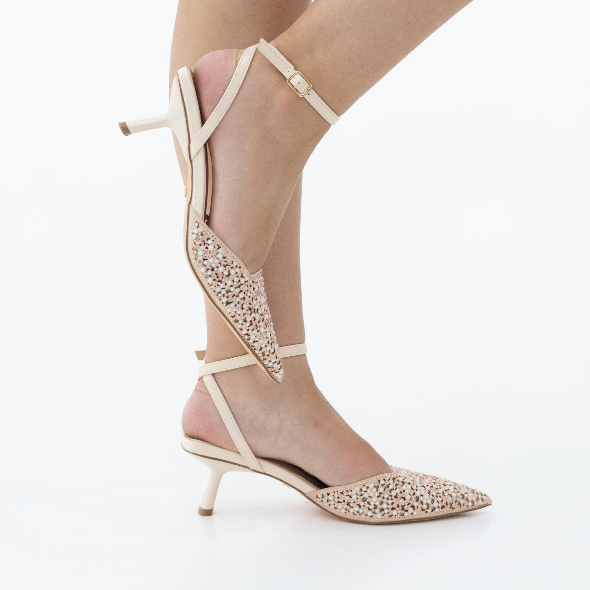 Juni diamante embellished vinyl 4.5cm heel sling back pumps