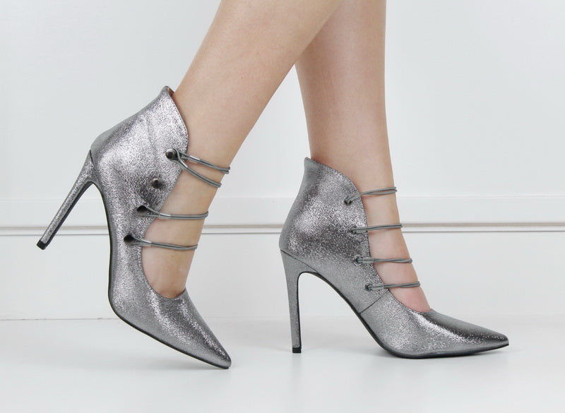 Helen 10cm pointy with 4 elastic belts pewter