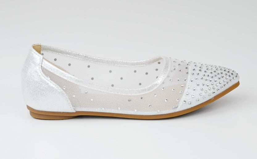 Ziska infant girls dress mesh diamond pointy pump silver