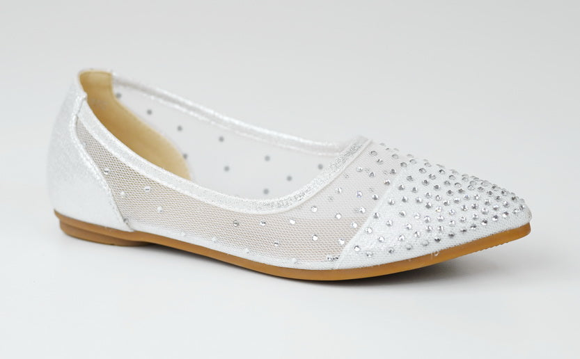 Ziska infant girls dress mesh diamond pointy pump silver