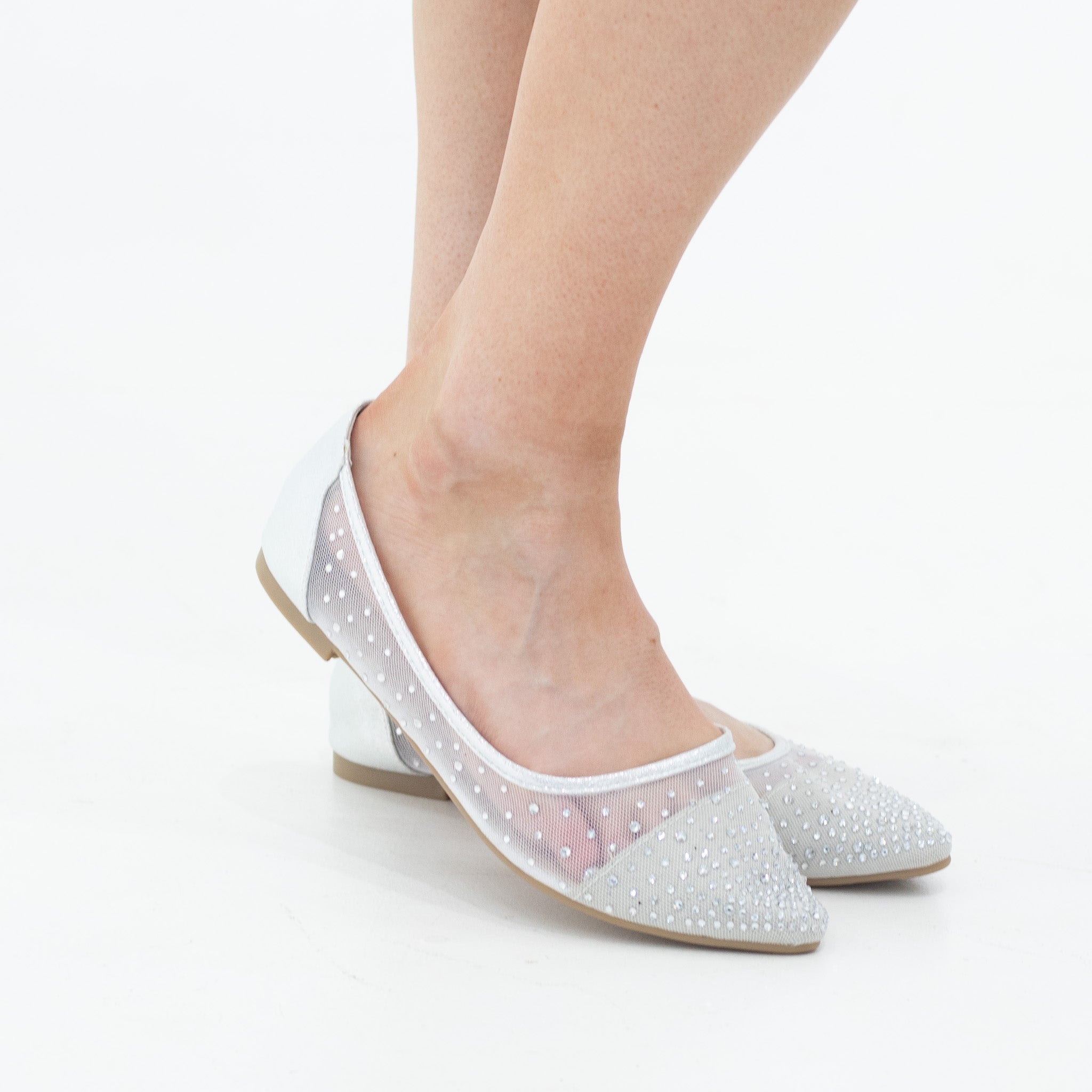 Ziska ladies mesh diamond pointy pump silver