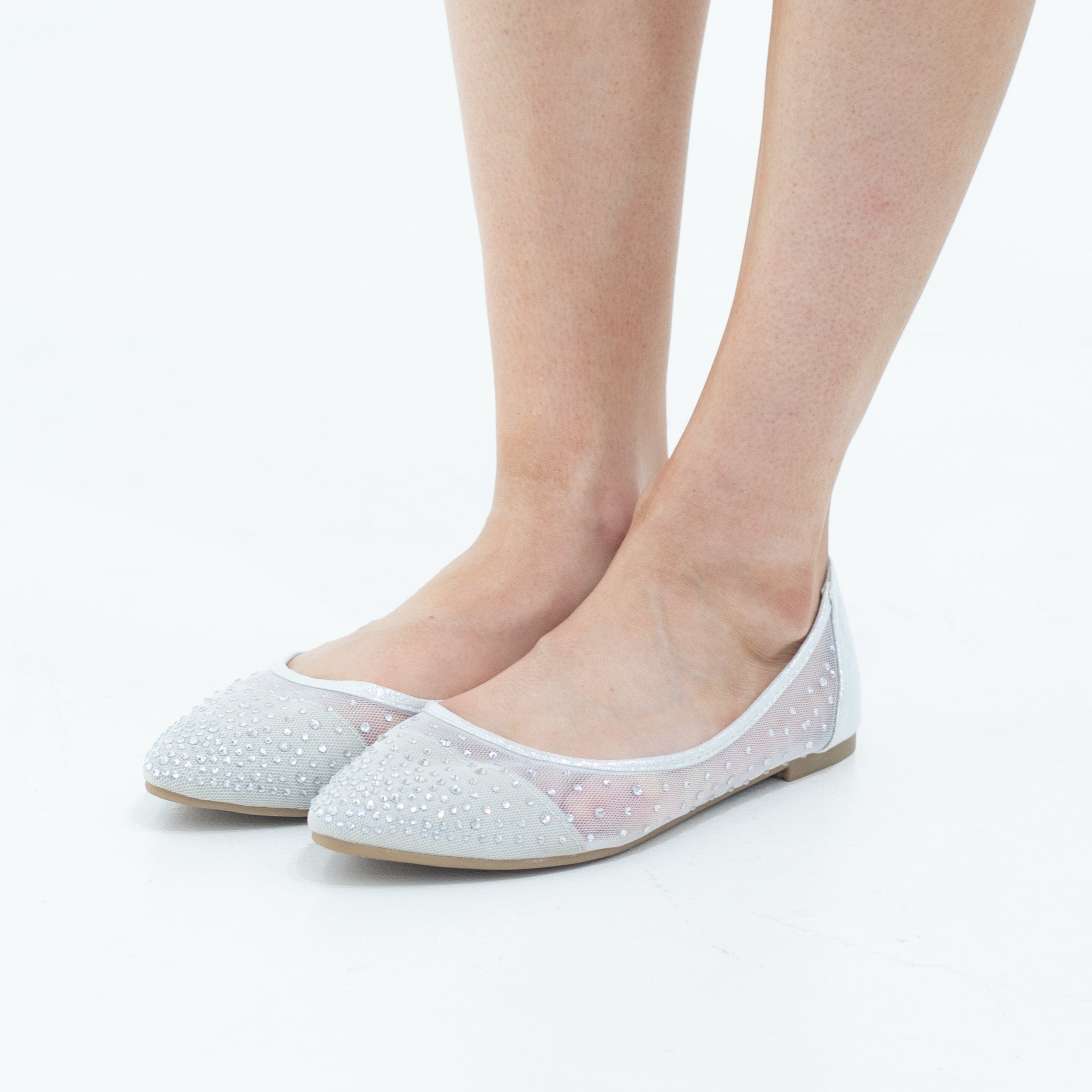 Ziska ladies mesh diamond pointy pump silver