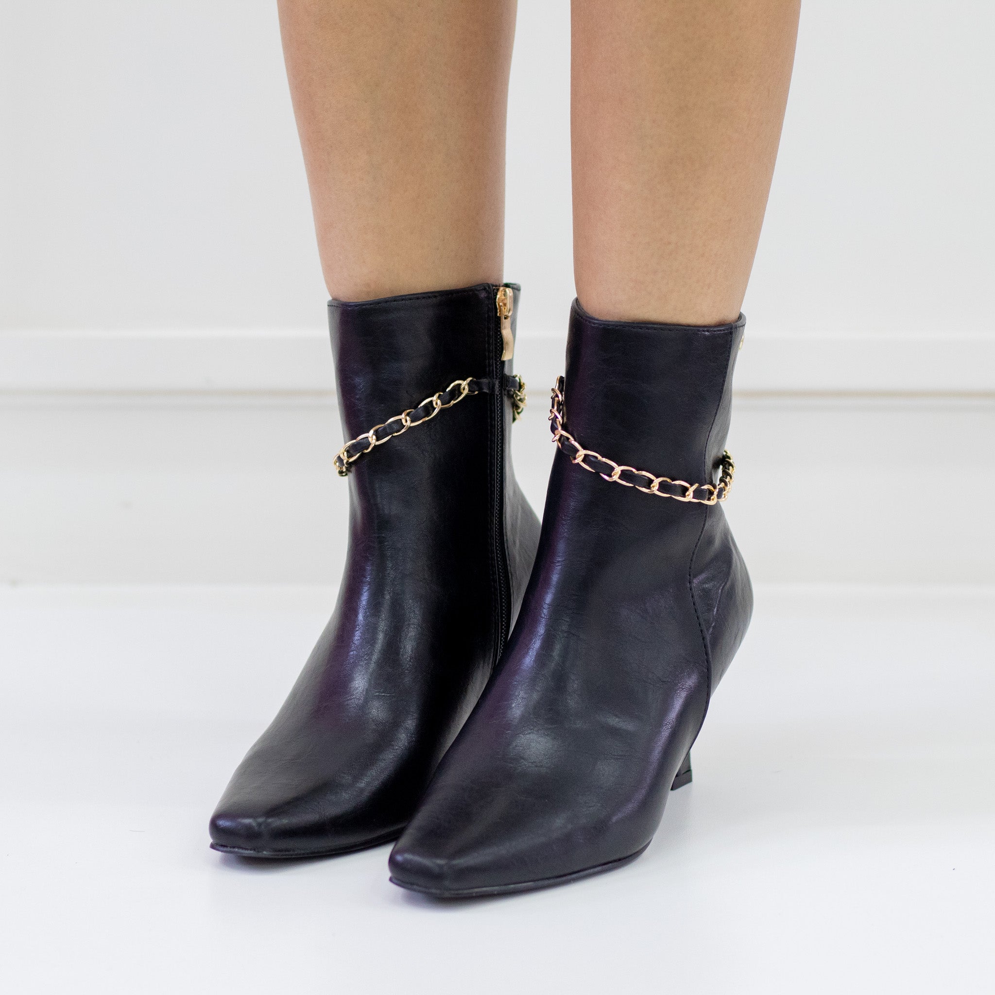 Black 7cm heel faux leather pu ankle boot preview