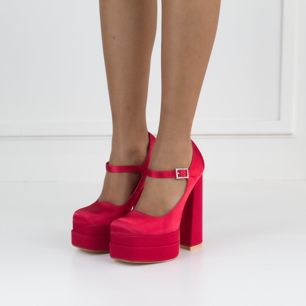 Pippa 14.5cm platform heel Funky ankle strap pump red