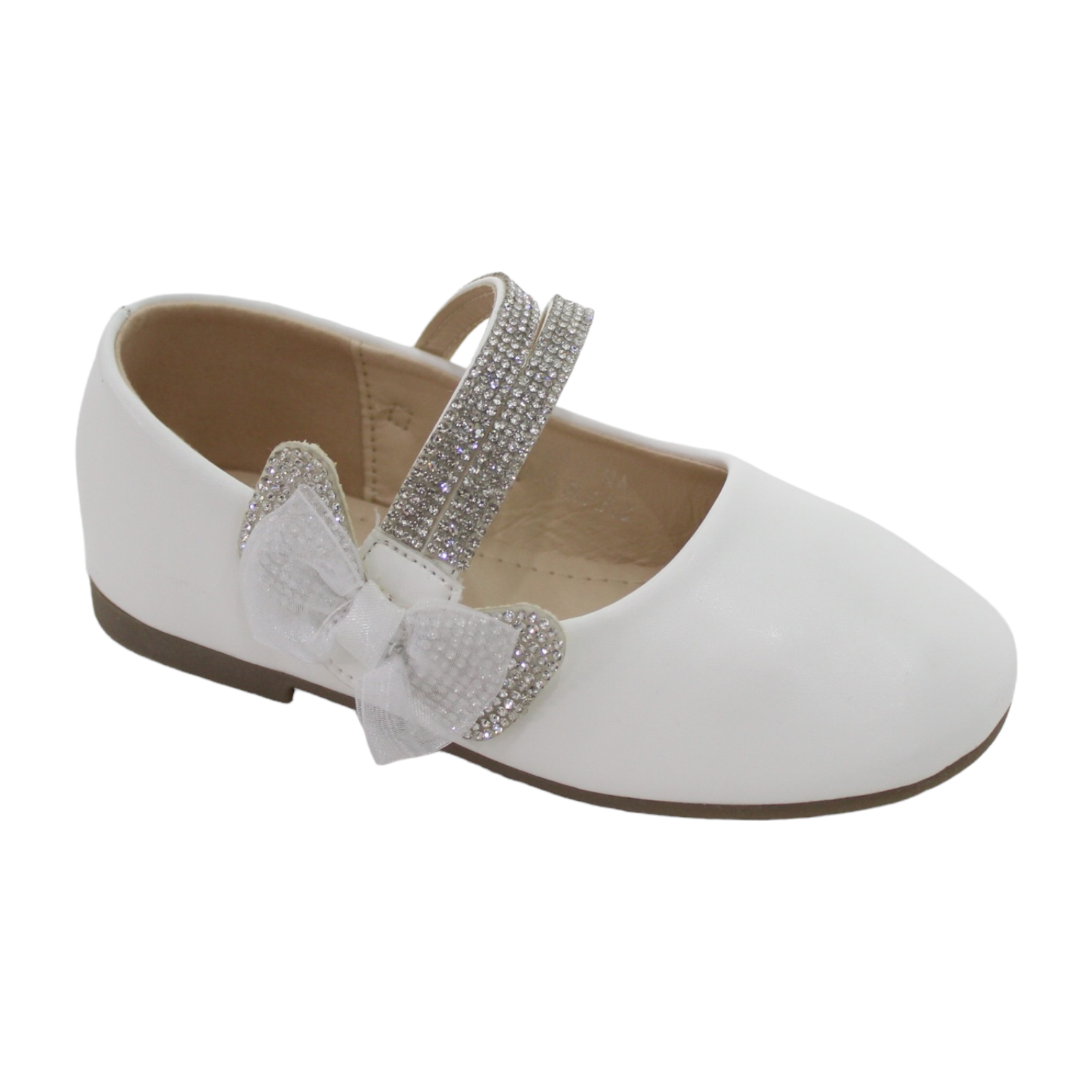 Shahina baby girls double belt side bow dress pump white