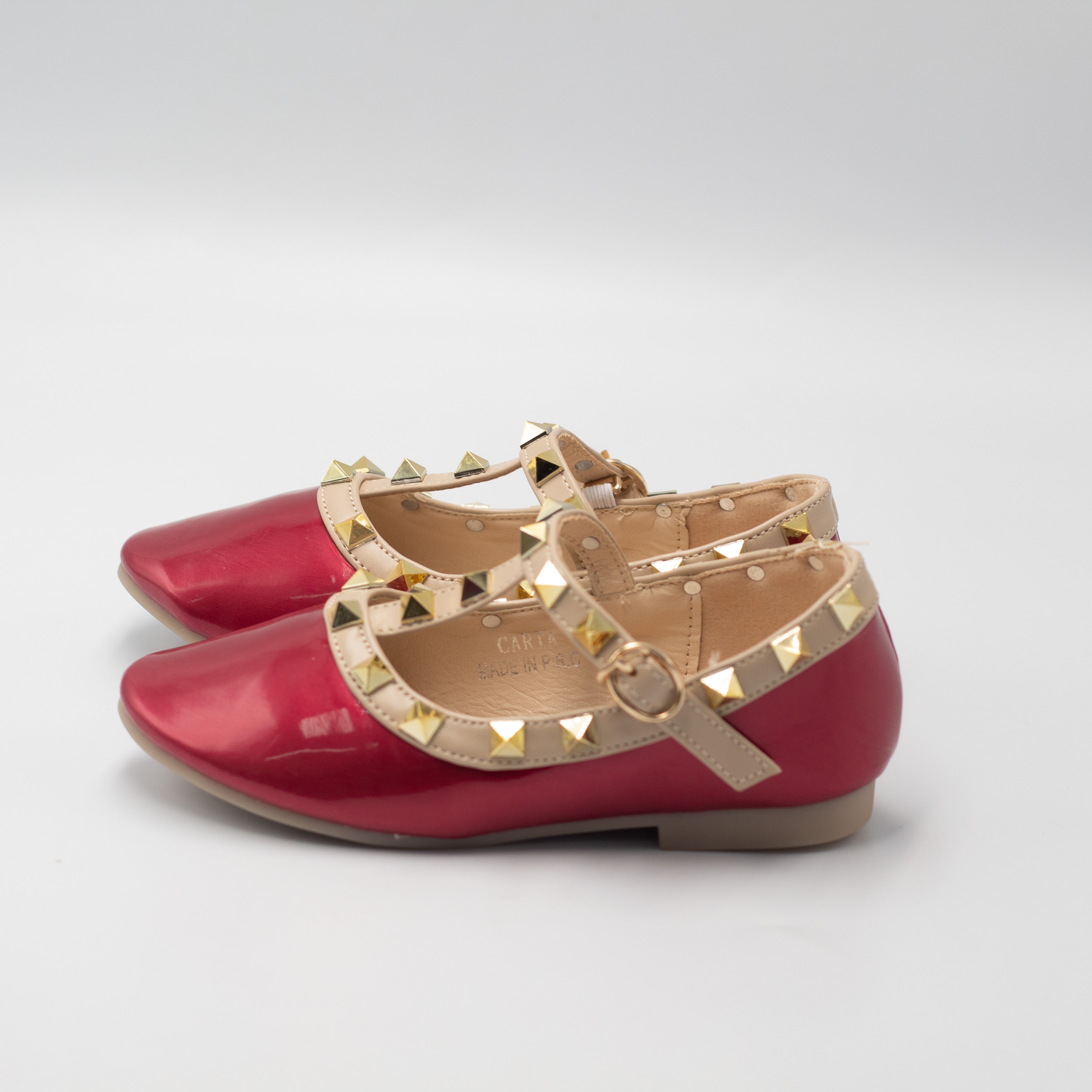 Caria girls dress pump with studded detail red