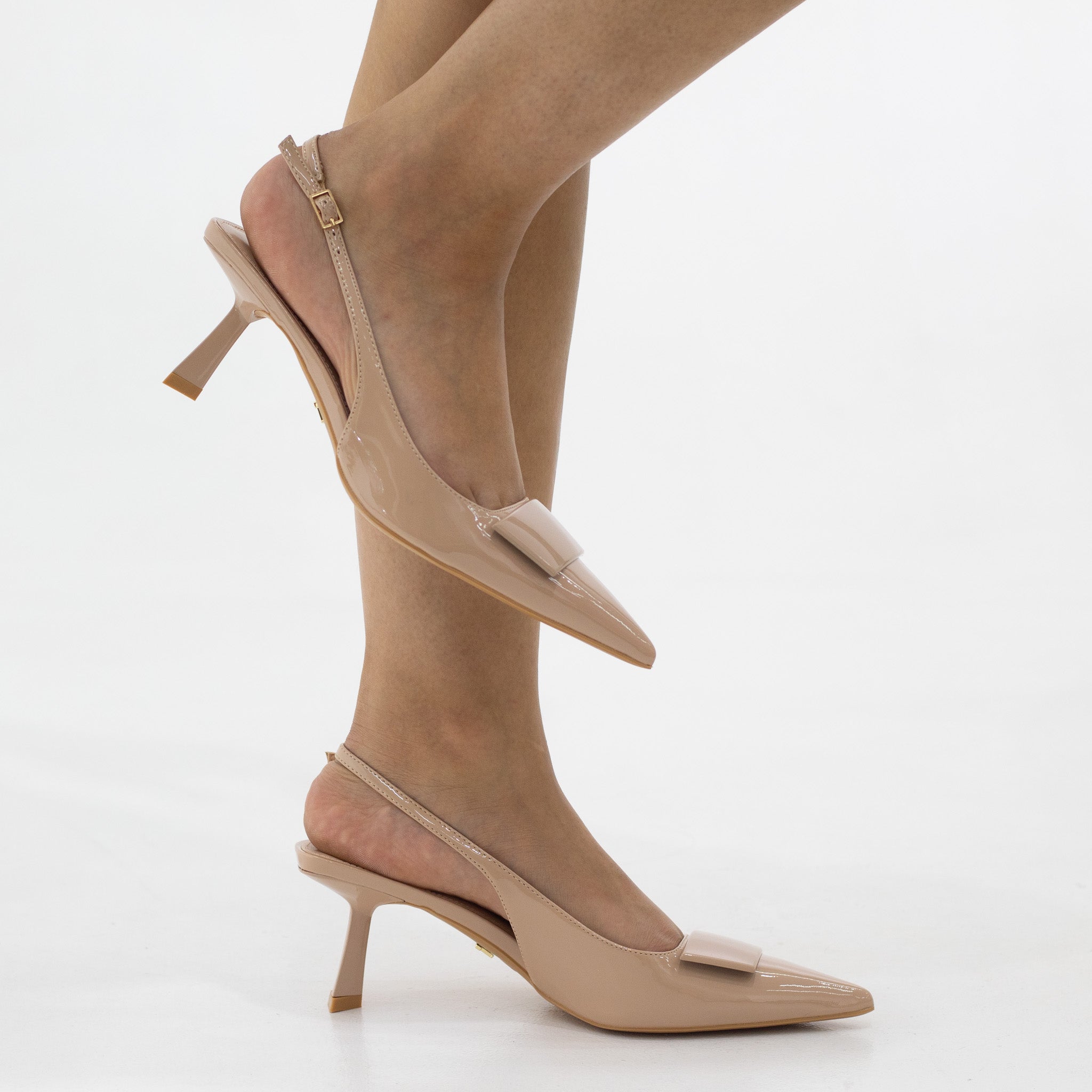 Abba glossy patent sling back with reg trim on a 4.5cm heel