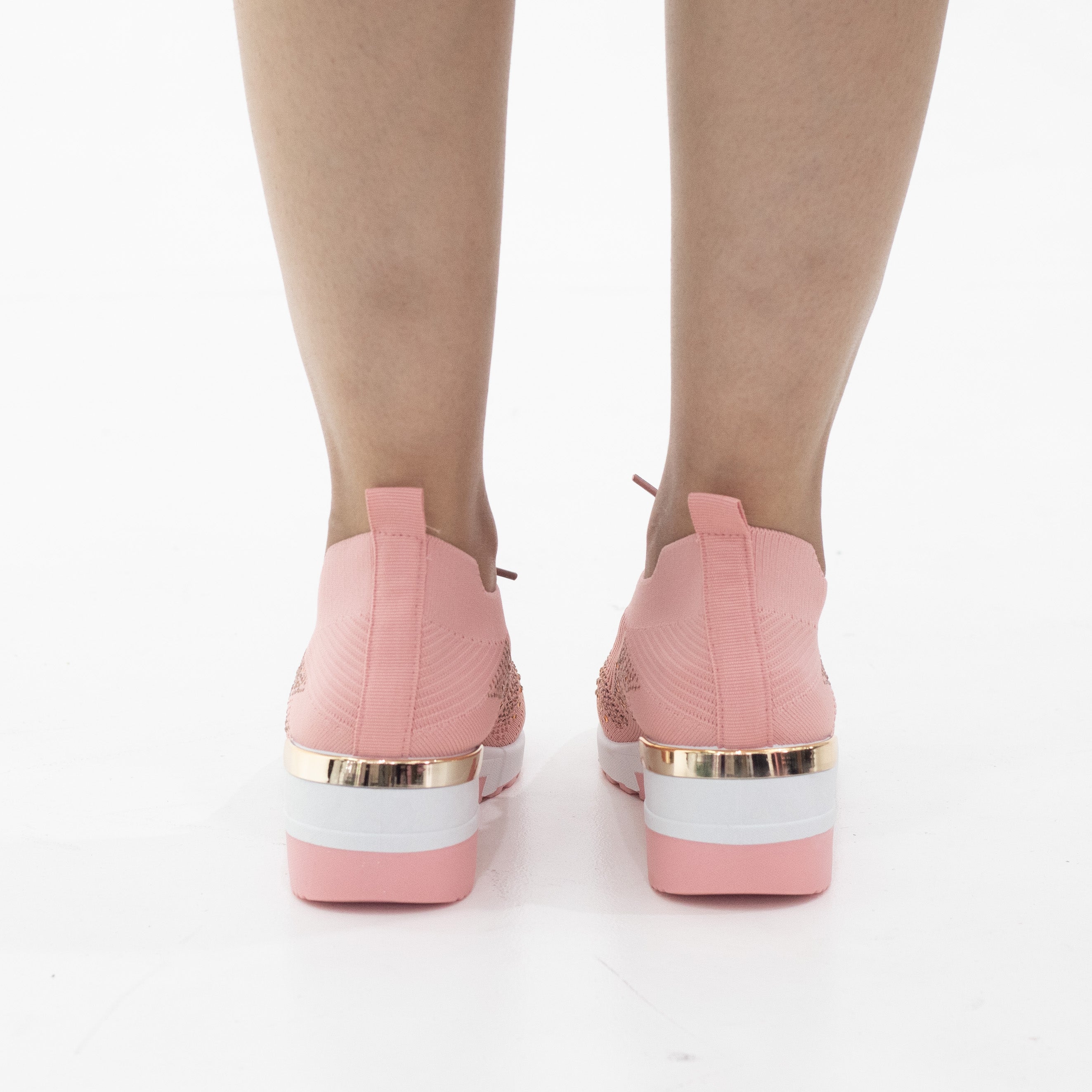 Obioma fly knit lace up sneaker with diamonds pink