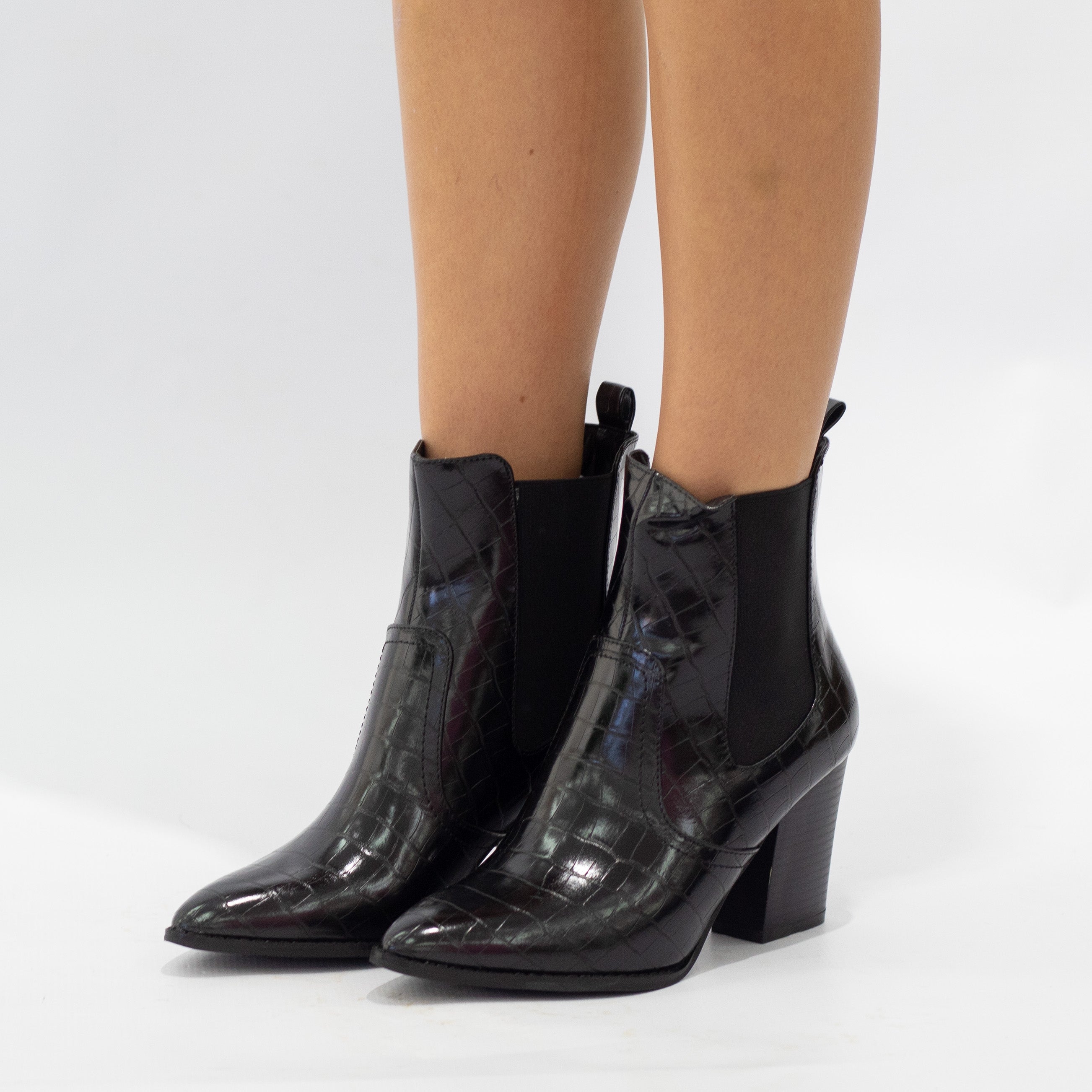 Parker pointy pat bootie on a 8cm block heel black