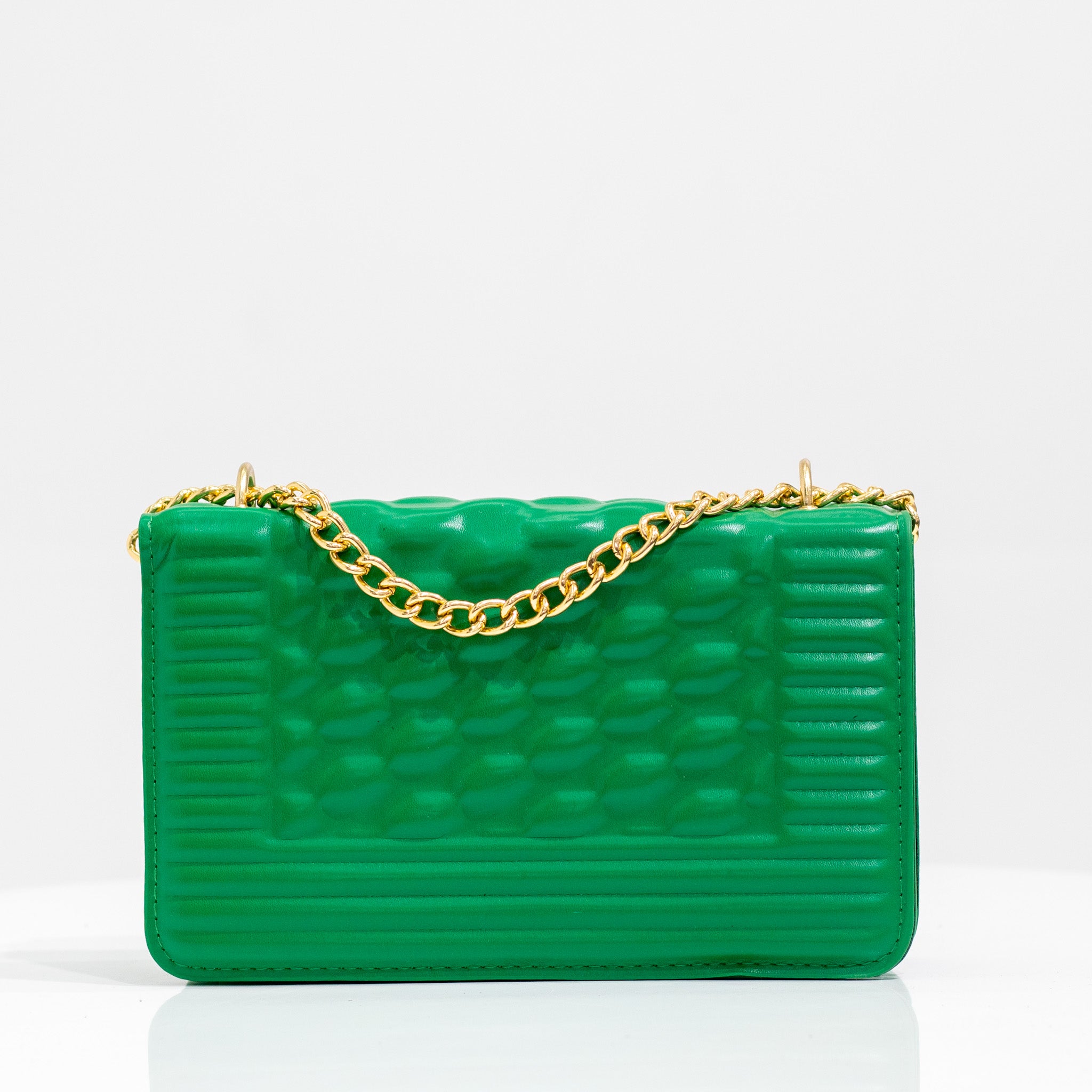 Ilka weaved gold chain convertible handbag green