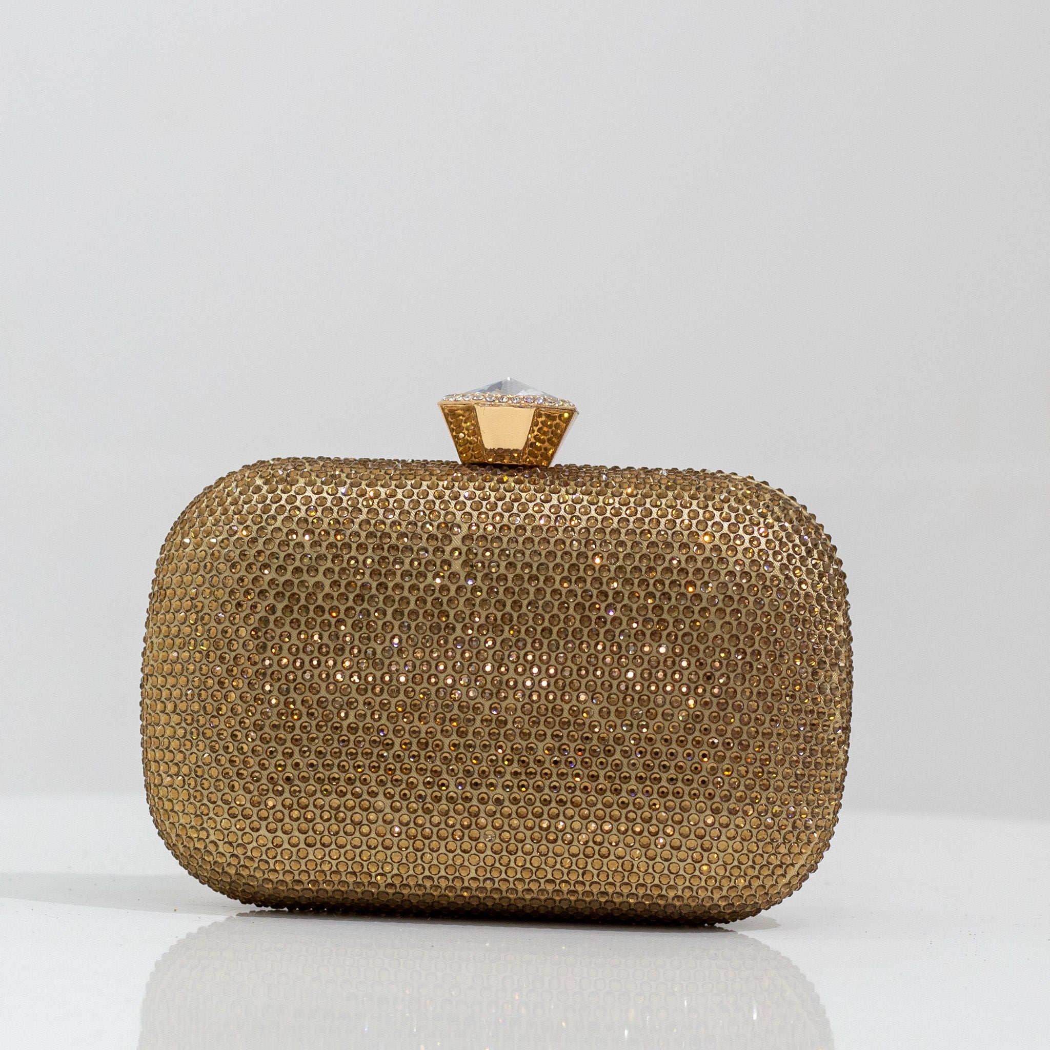Xandie mini round diamante clap clutch bag gold