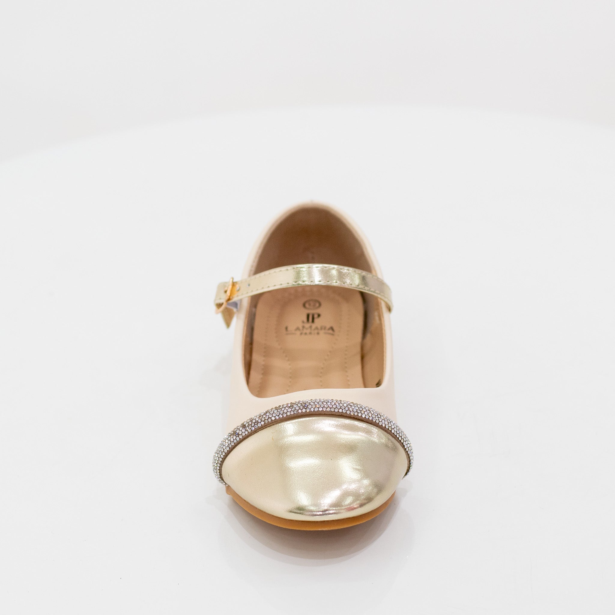 Kacia 2-toned infant girls dress pump gold and beige