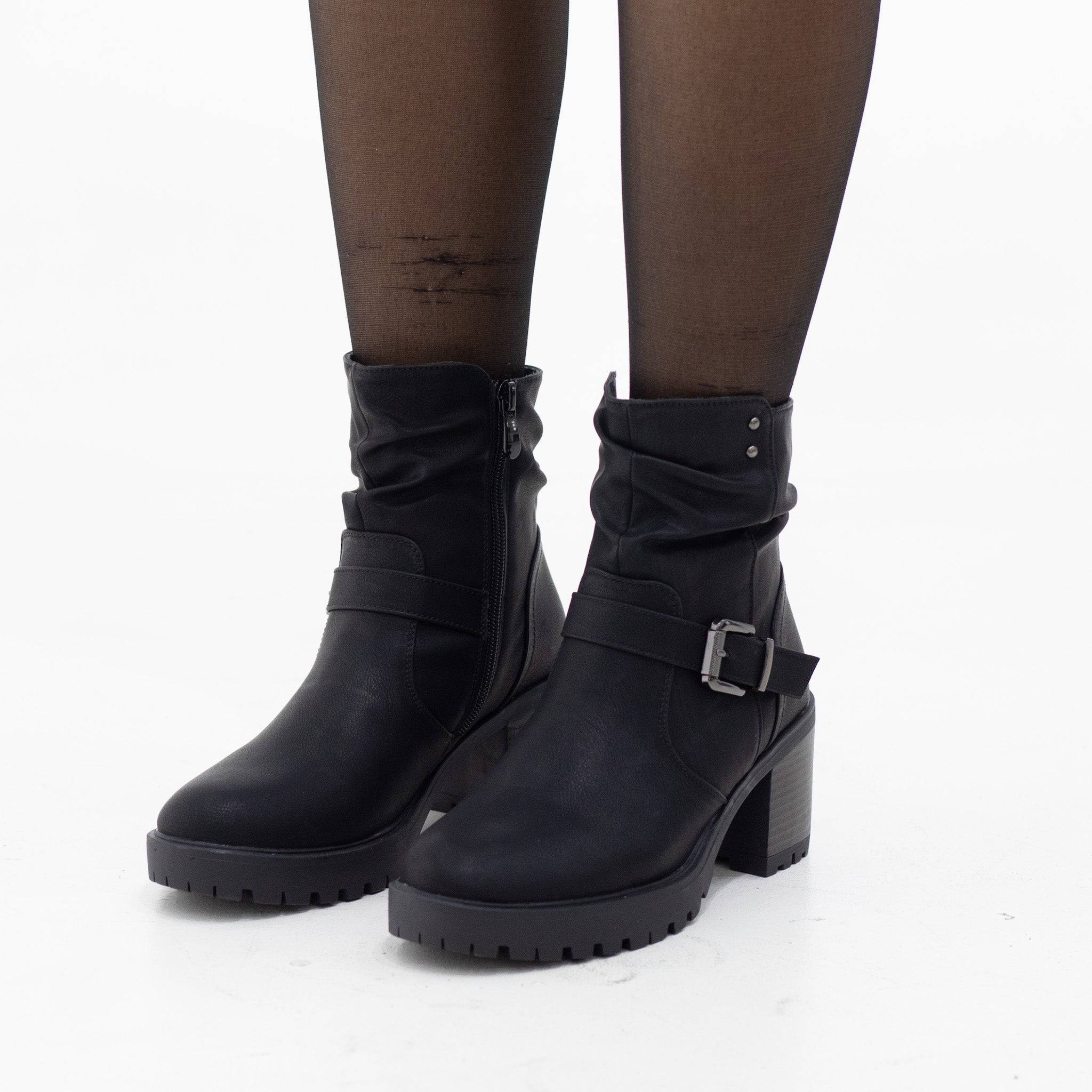 Black 7cm heel cherry time buckle detail  bootie aries