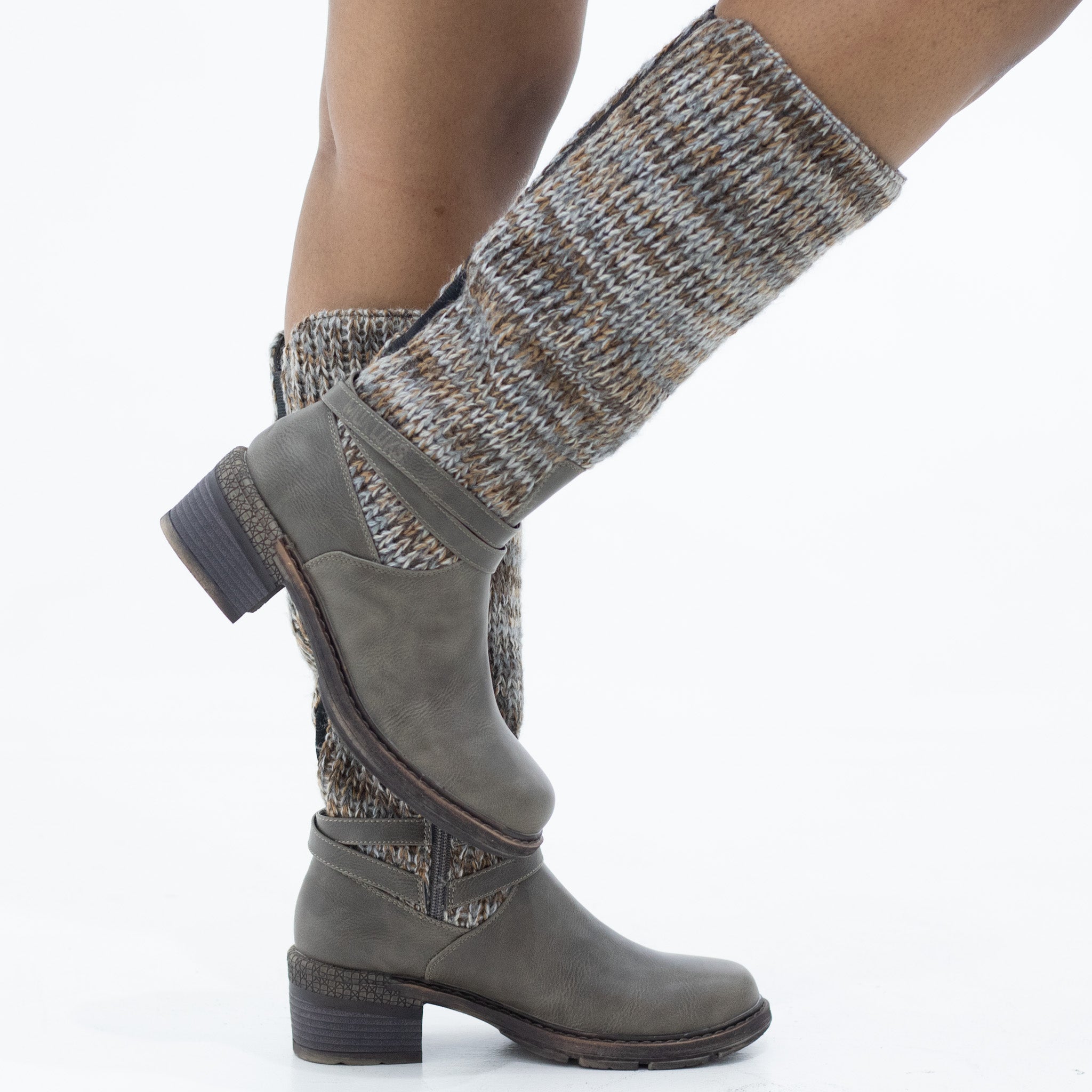 Grey 5.5cm heel knitted jersey knee boots melon
