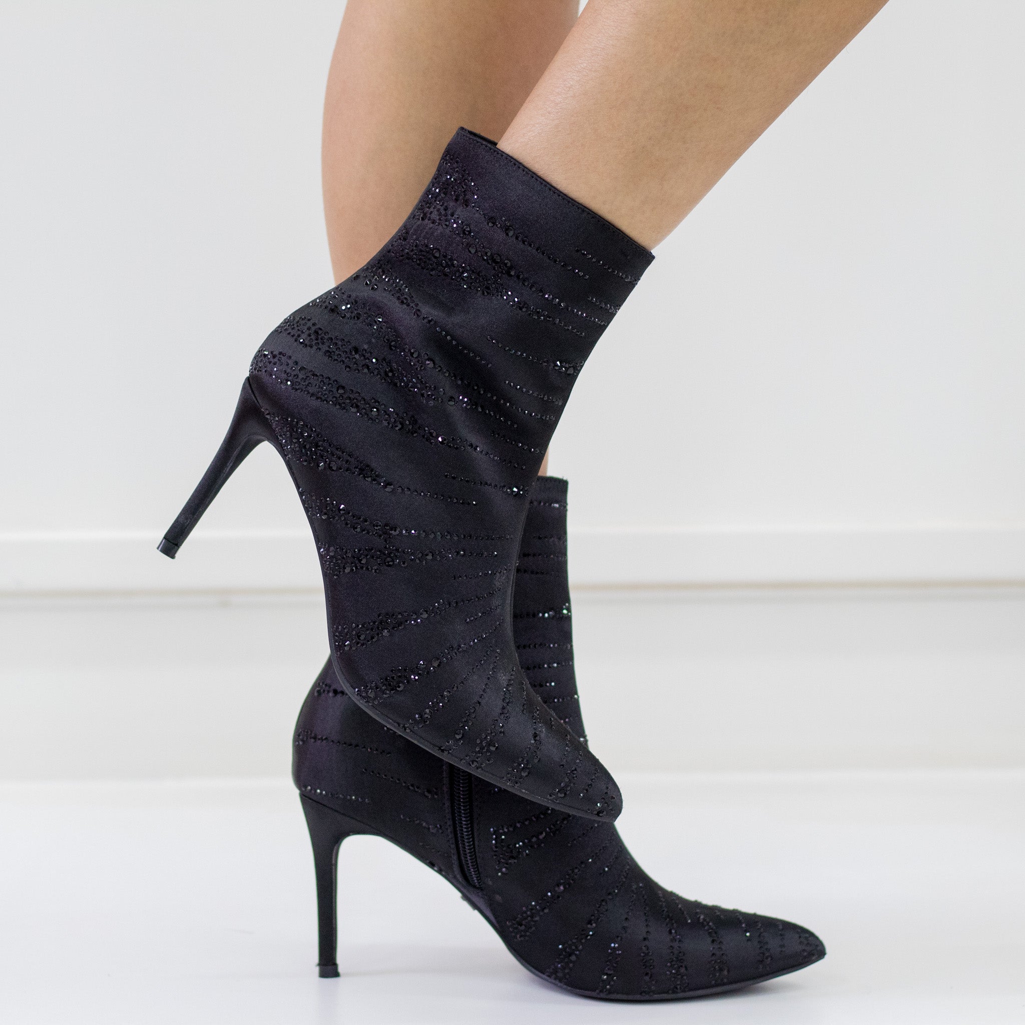 Diamante black ankle boots hotsell