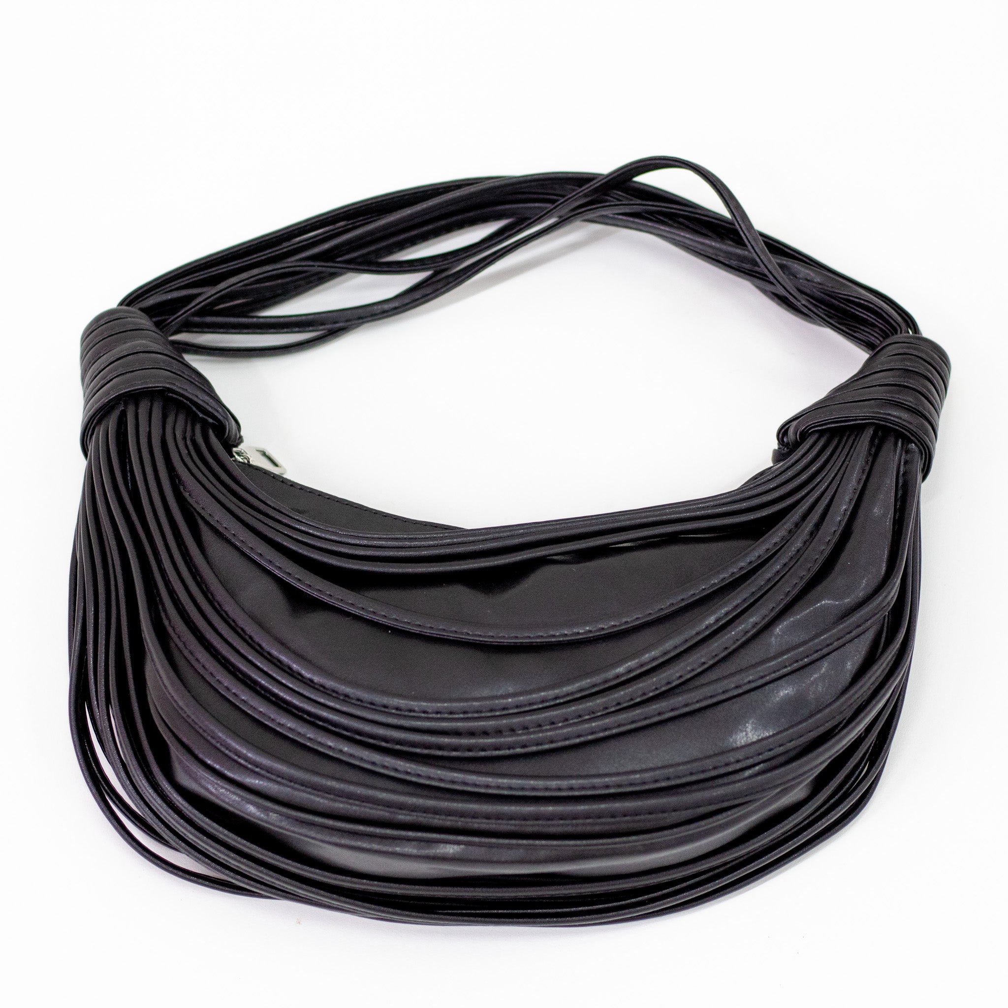 Black strippy belts rigid shoulder bag shibz