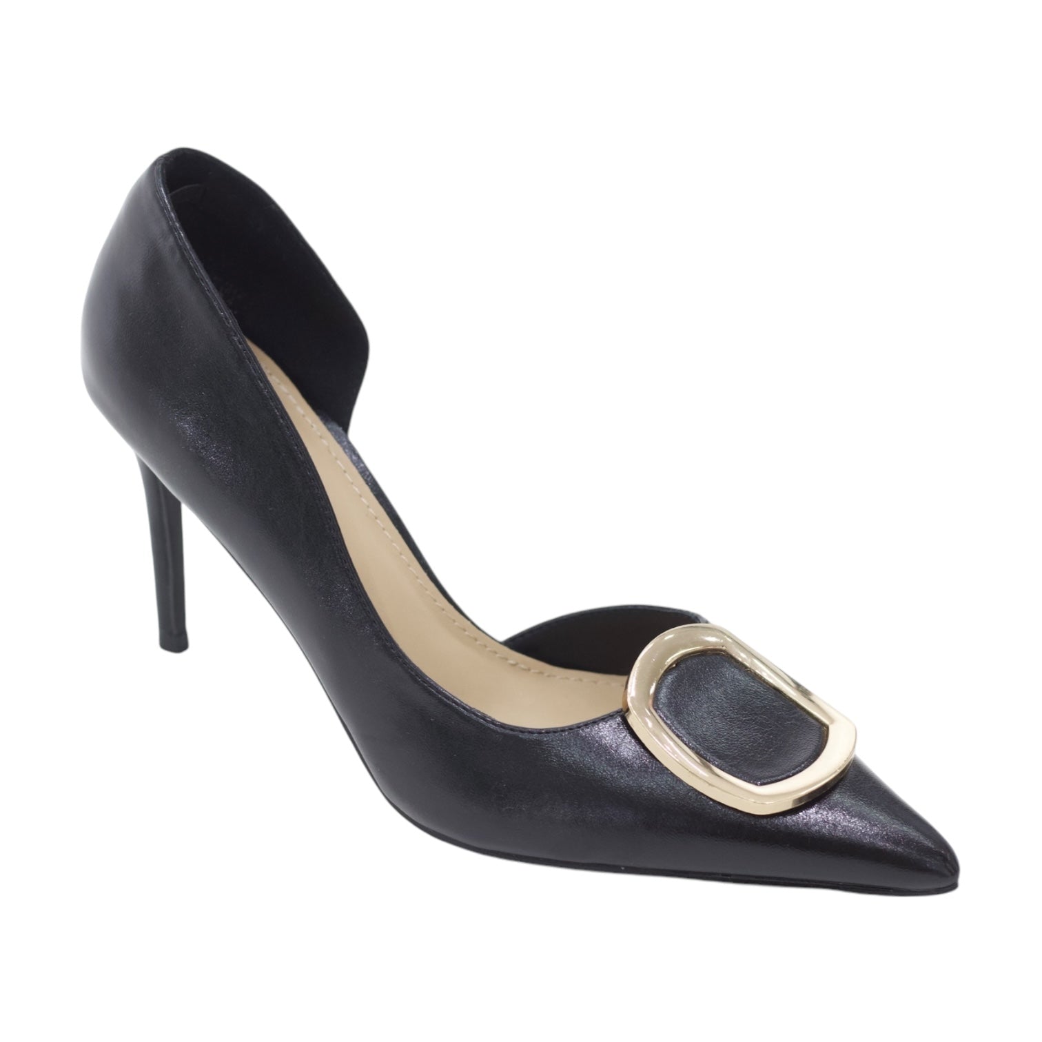 Vita open waist round trim detailed patent 9cm heel court shoe