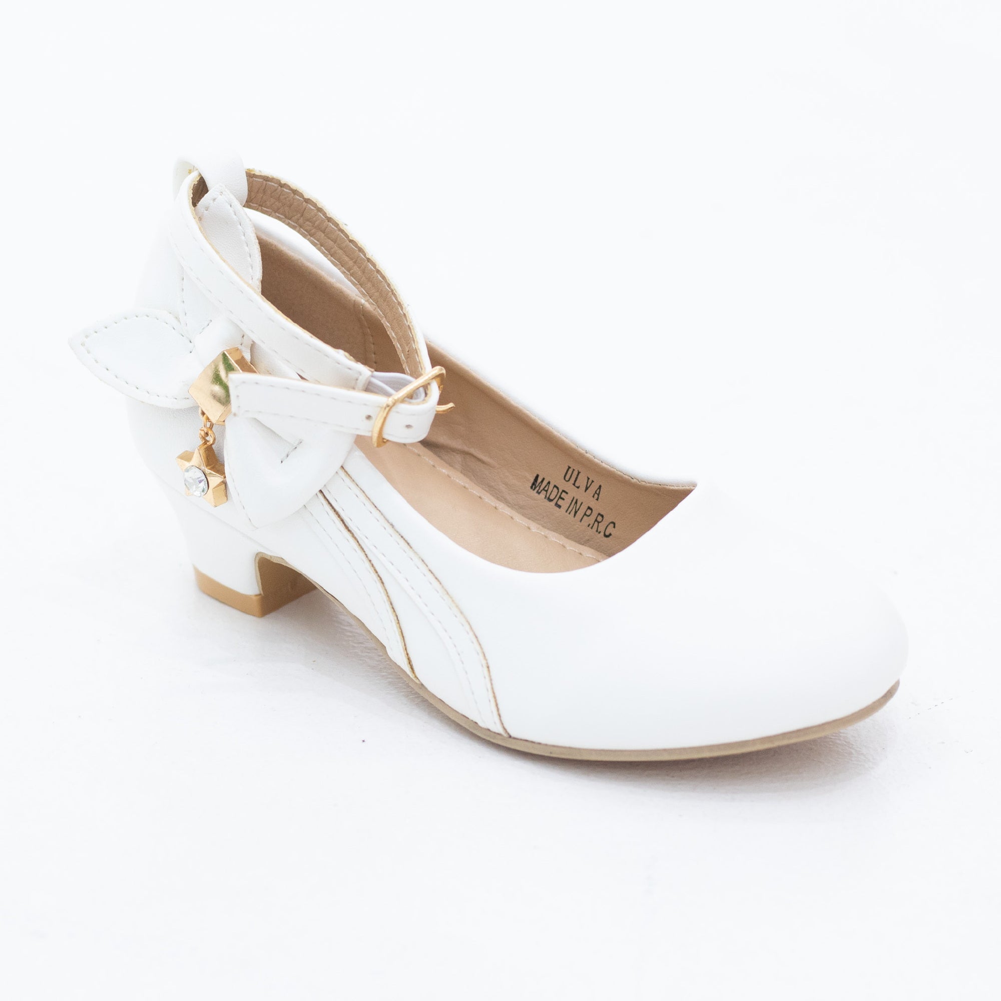 Ulva infant girls ankle strap dress pump with a side back bow detailed