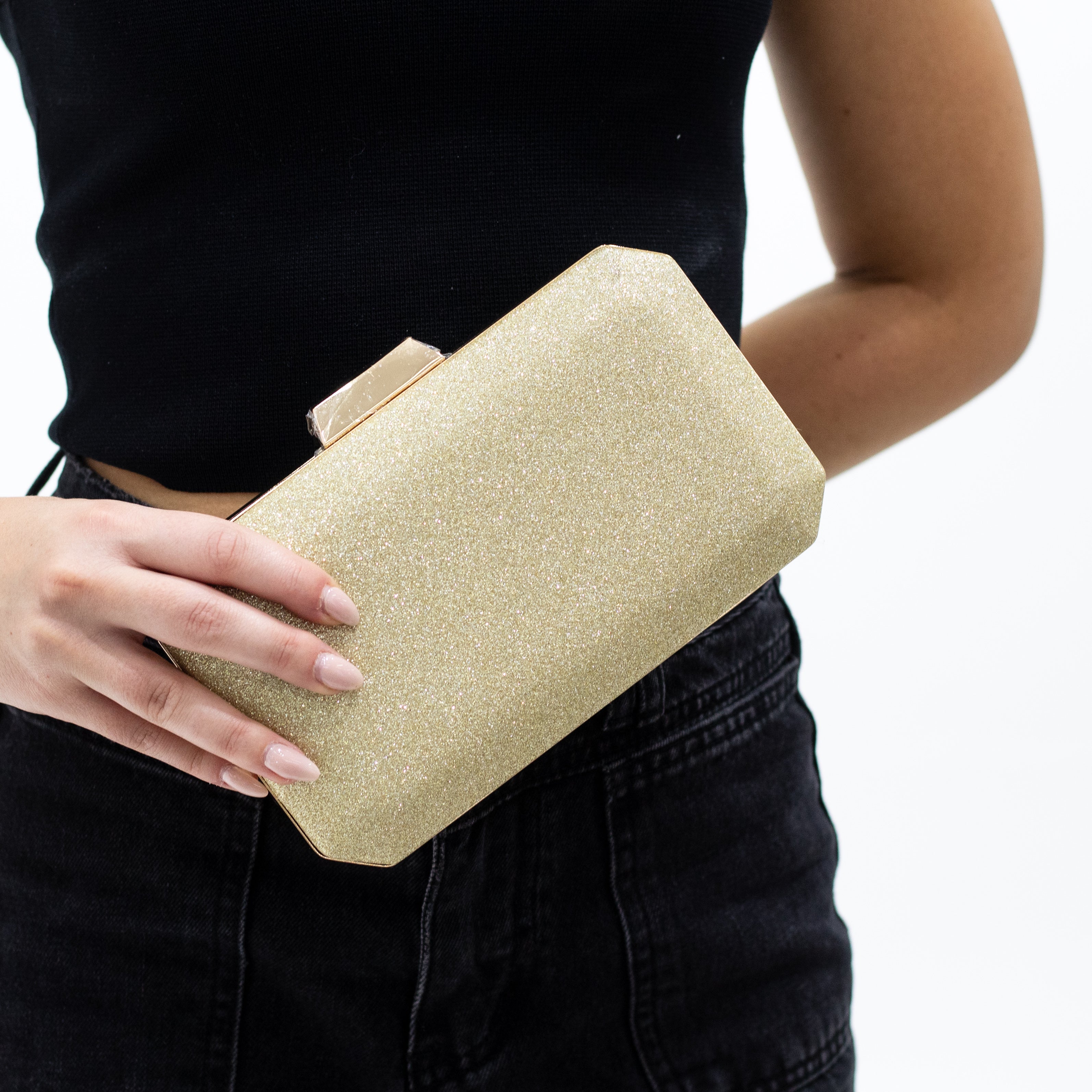 Marin shimmer evening clutch bag gold