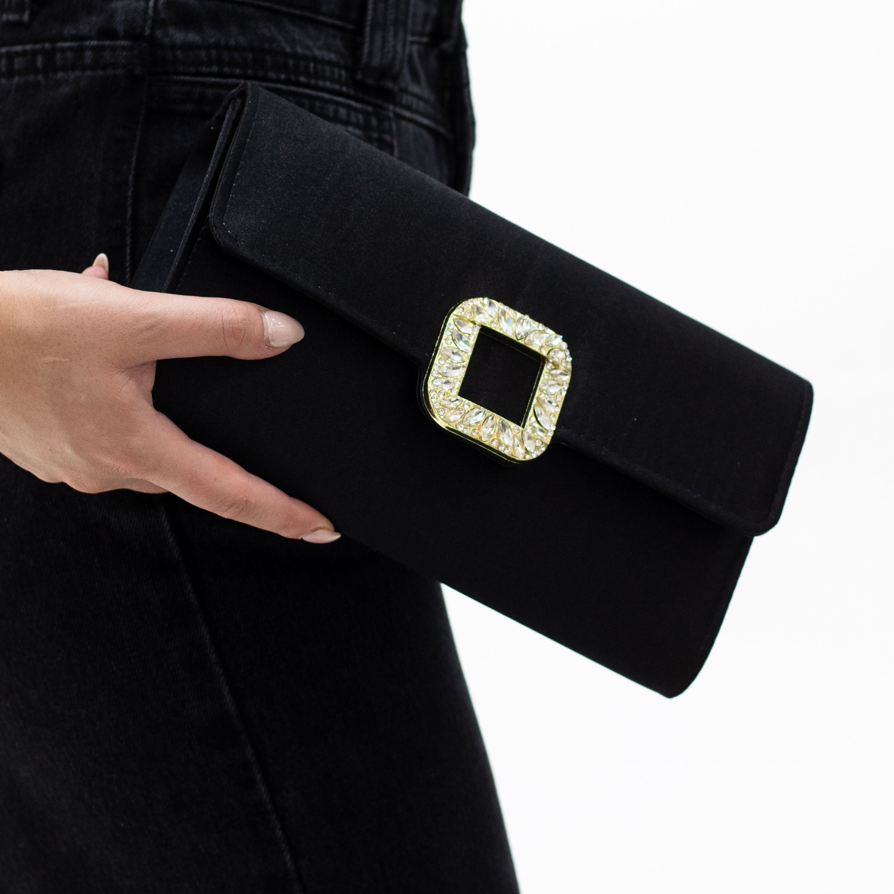 Canisha satin sqr trim clutch bag