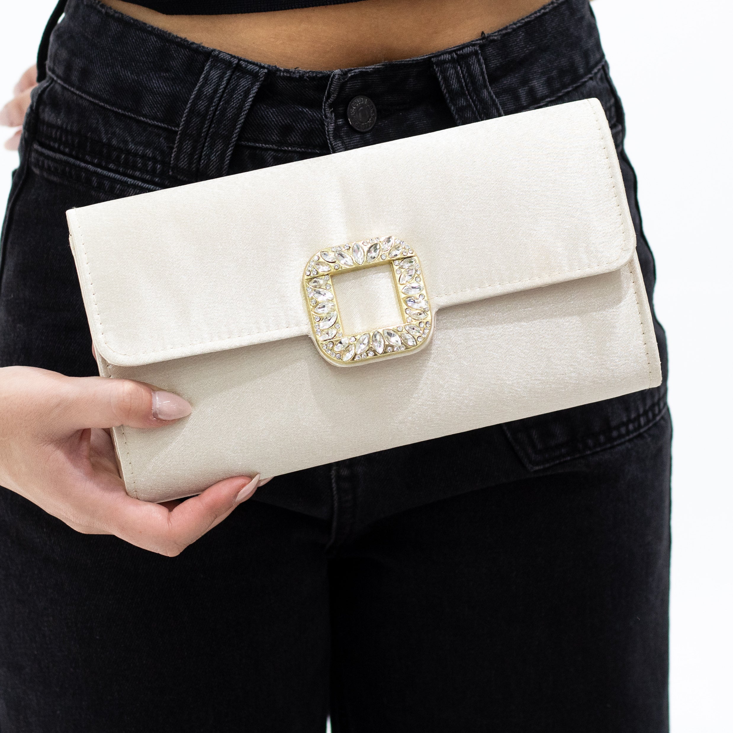 Canisha satin sqr trim clutch bag
