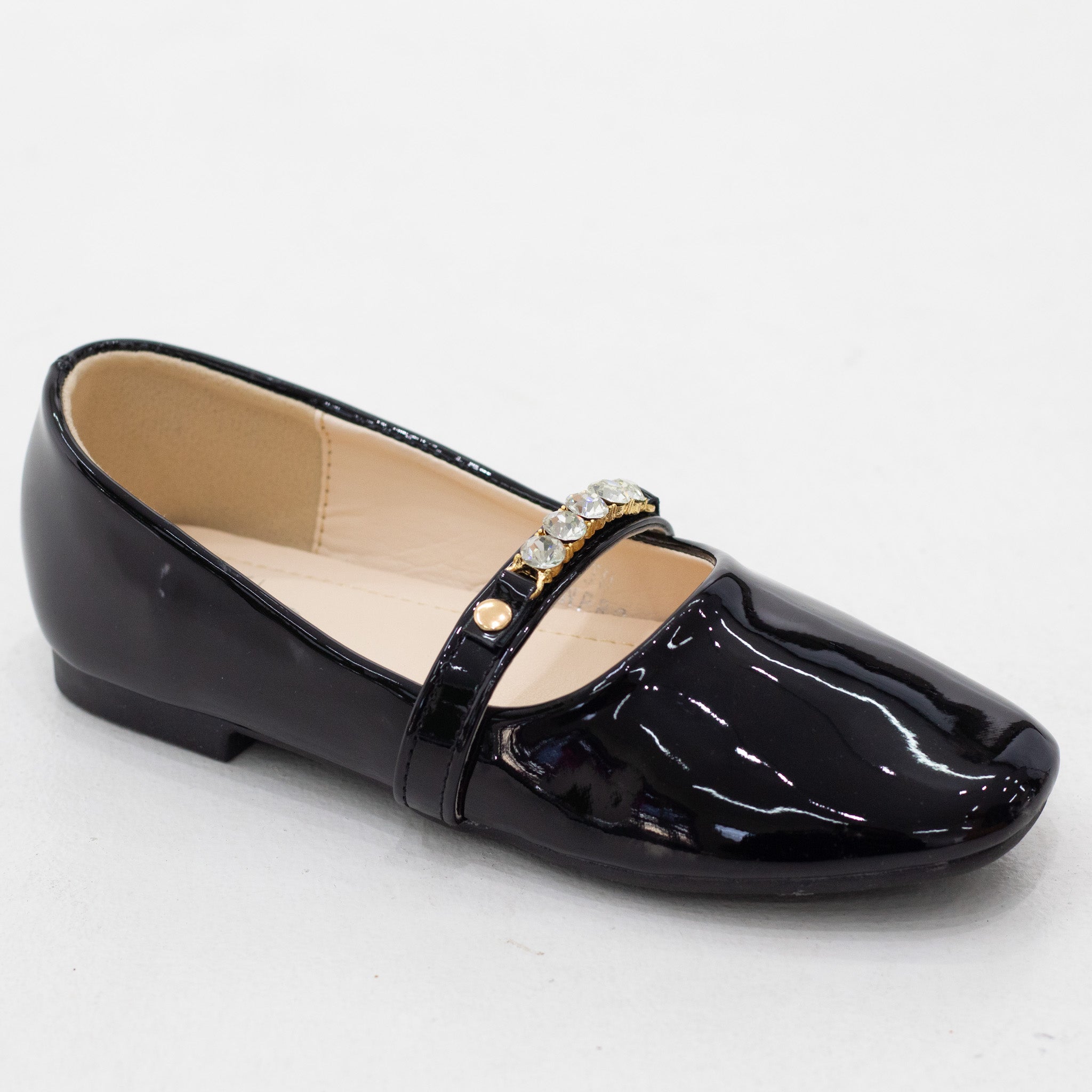 Mayju girls patent pump with gold detailed belt