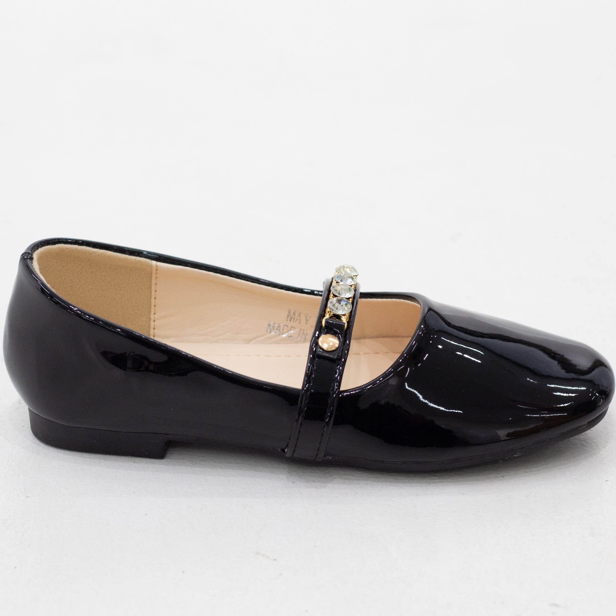 Mayju girls patent pump with gold detailed belt