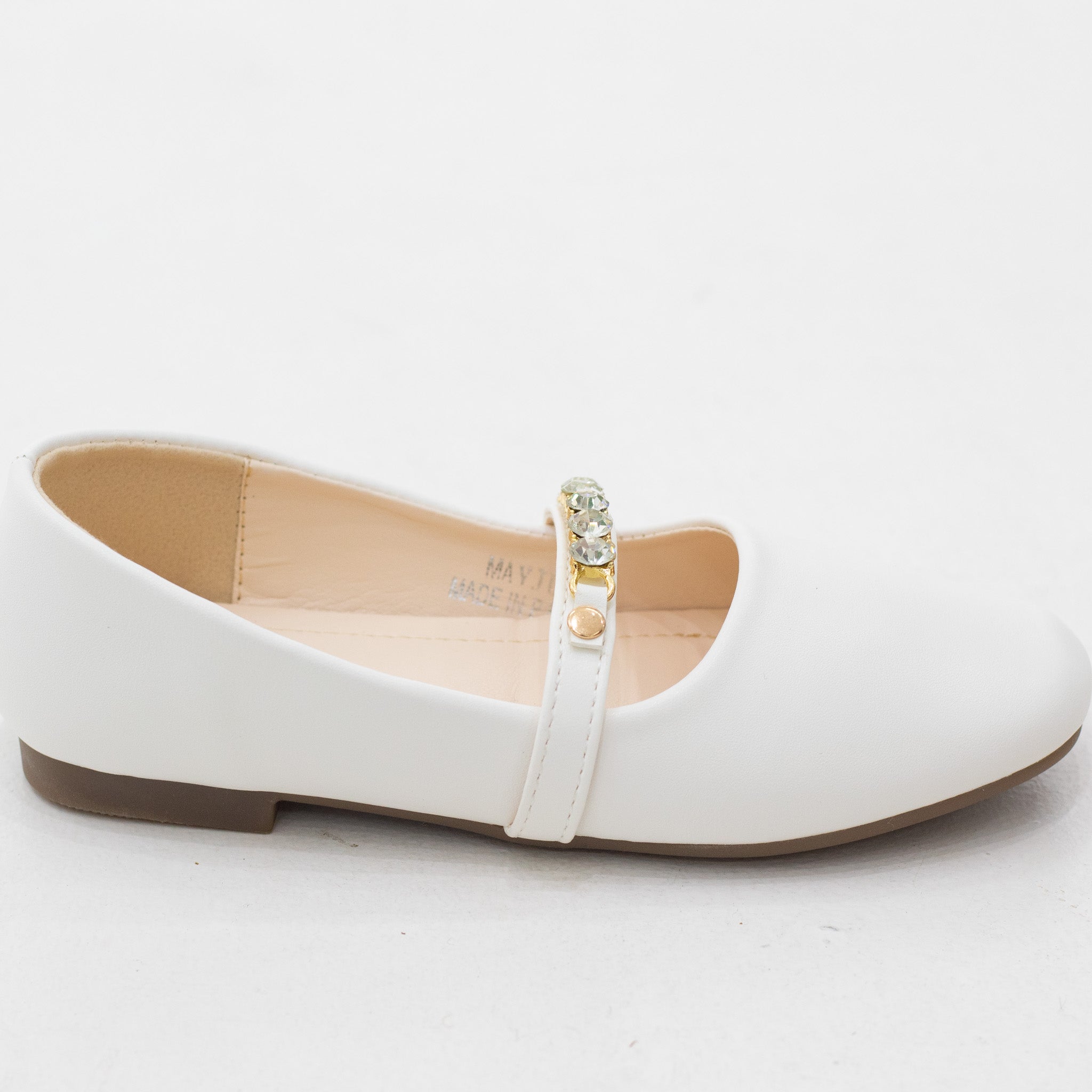 Mayju girls patent pump with gold detailed belt