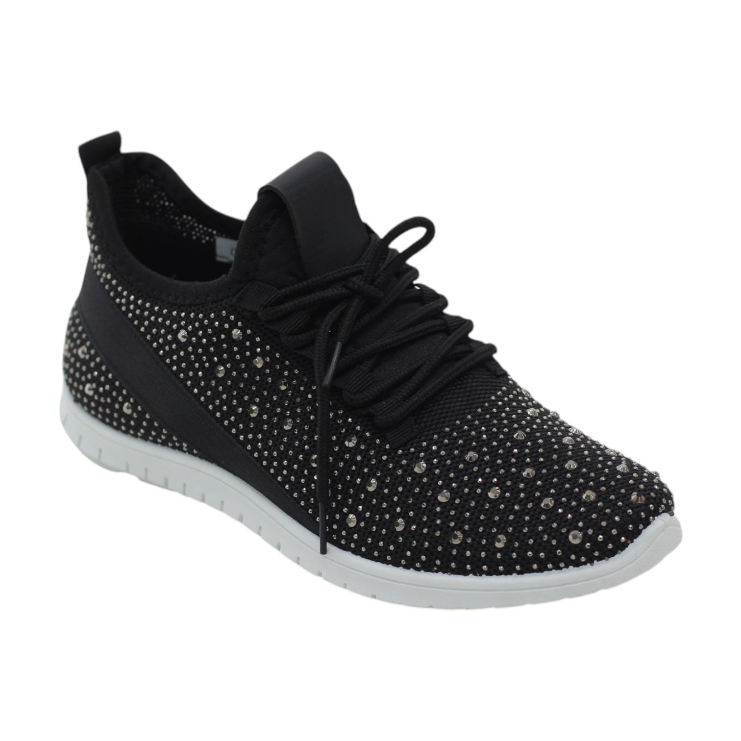 Gabby fly knit lace-up sneaker with diamonds