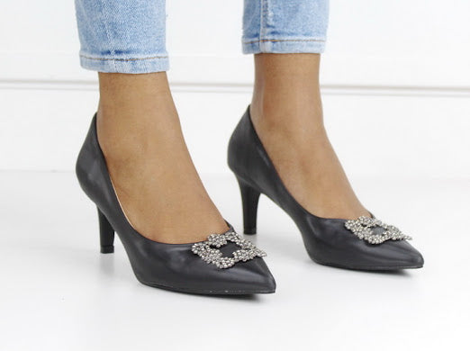 Black 6.5cm heel court with trim sofia