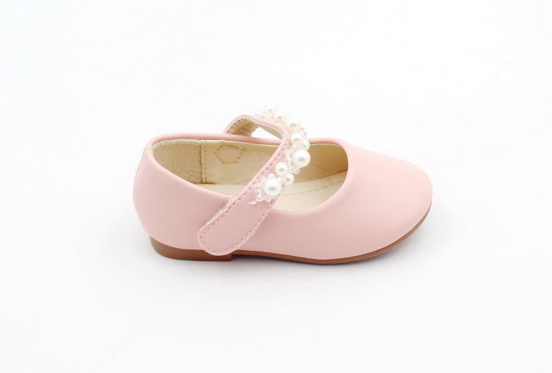 Pink baby girls dress pump with pearls anahi
