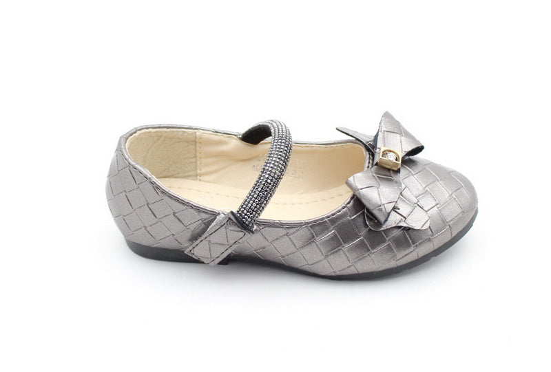 Pewter infants girls dress pump with a bow angie