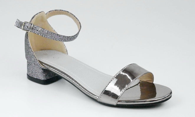 Pewter girls ankle strap glitter sandal lafiza