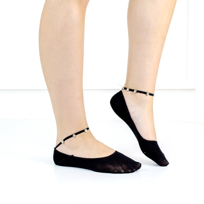 Black studded diamond secret socks ladies tina