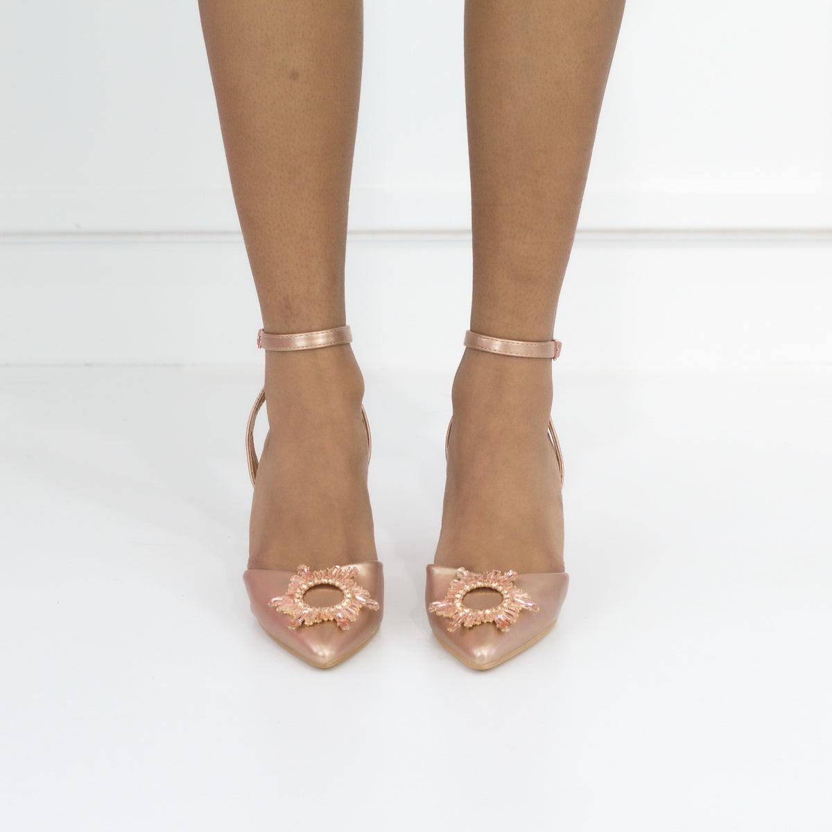 Rose gold mid heel 7cm SATIN PU with trim muadi