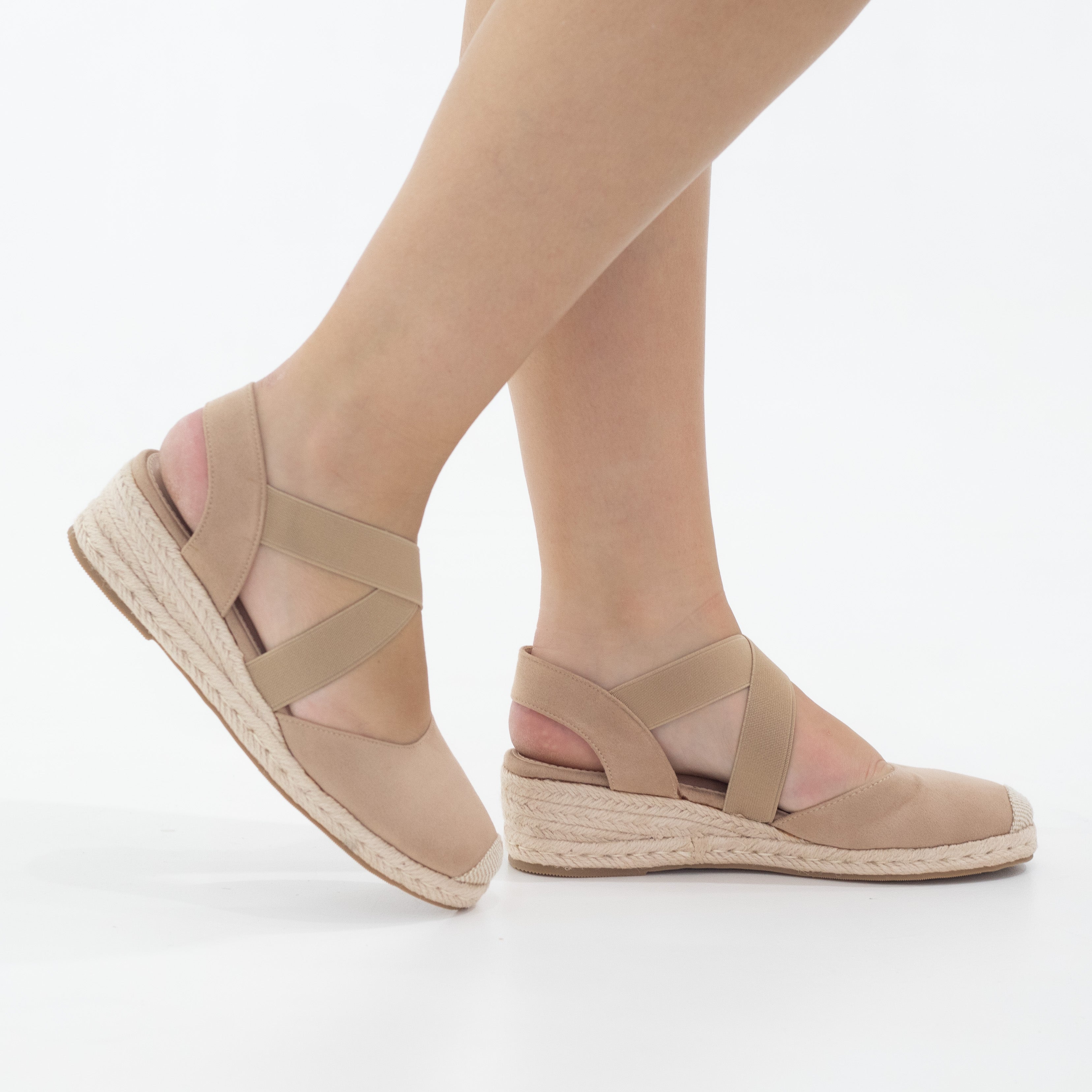 Camel 5.5cm  wedge espadrille with elastic hype