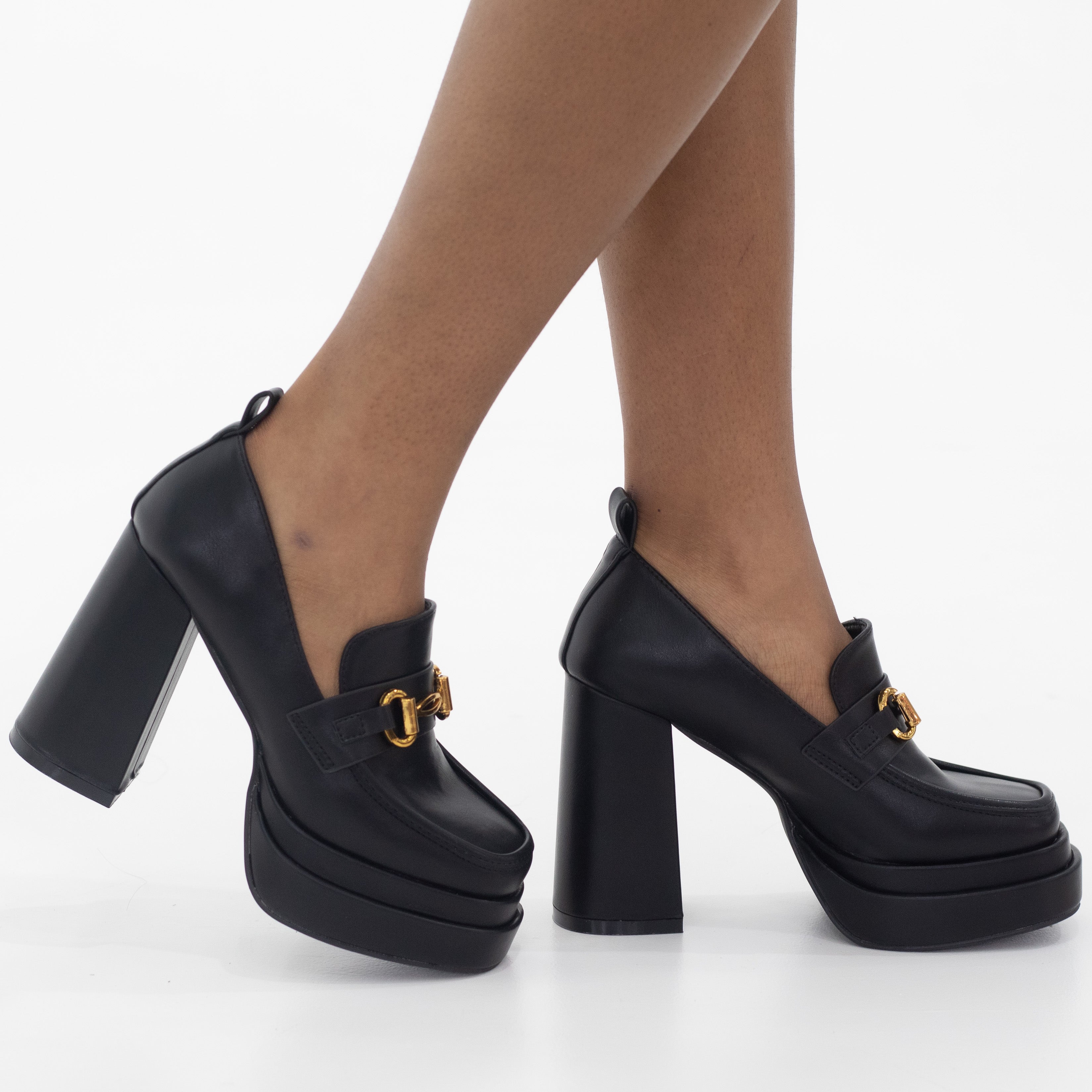 Black 11.5cm platform block high heel with trim ohio