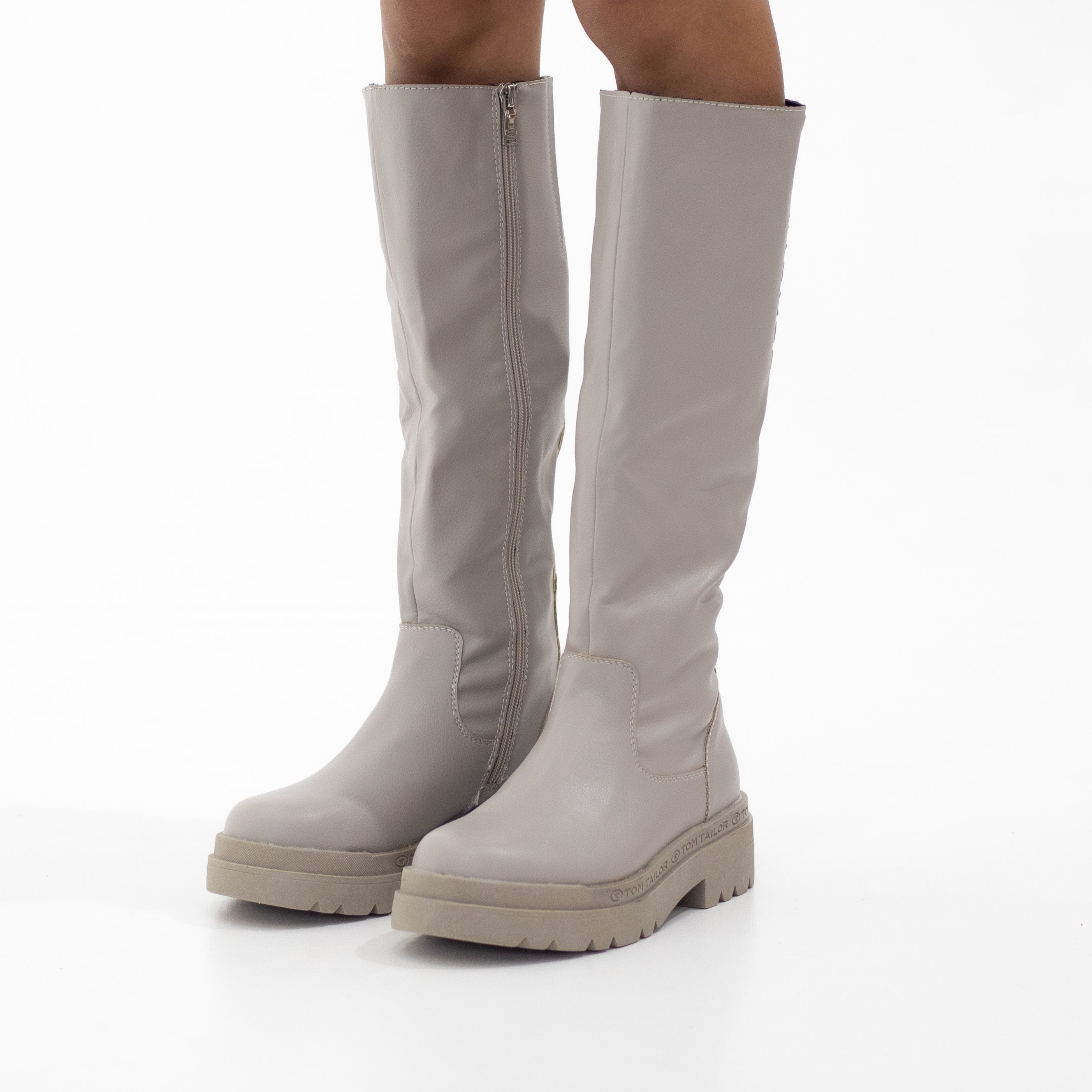 Grey knee high chunky boot stretch miami
