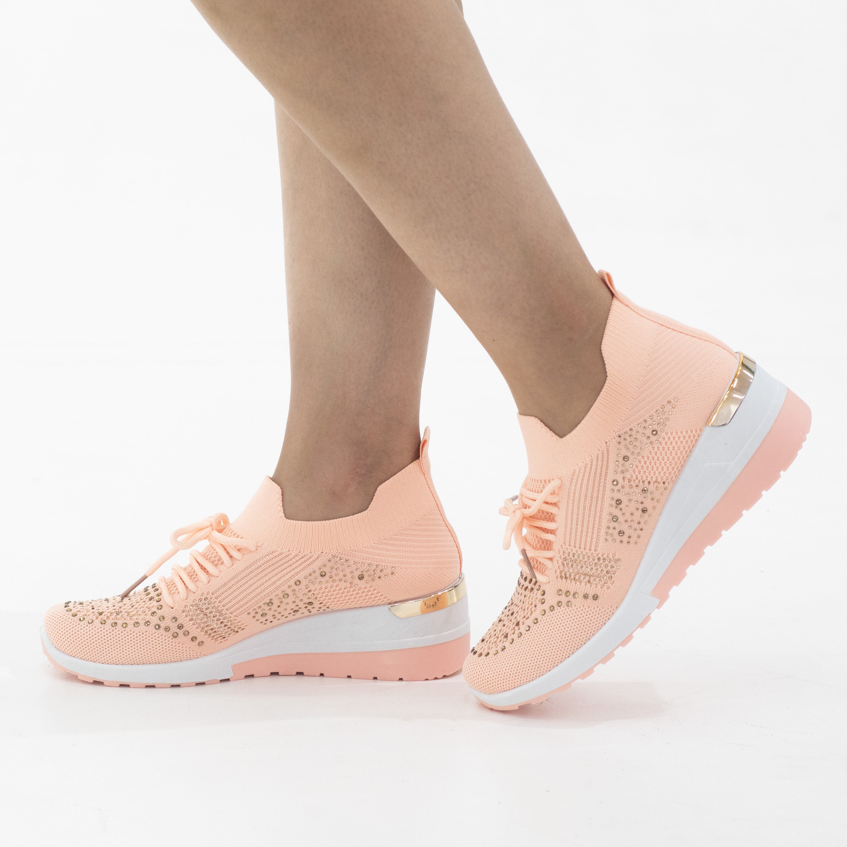 Apricot fly knit lace up sneaker with diamonds obioma