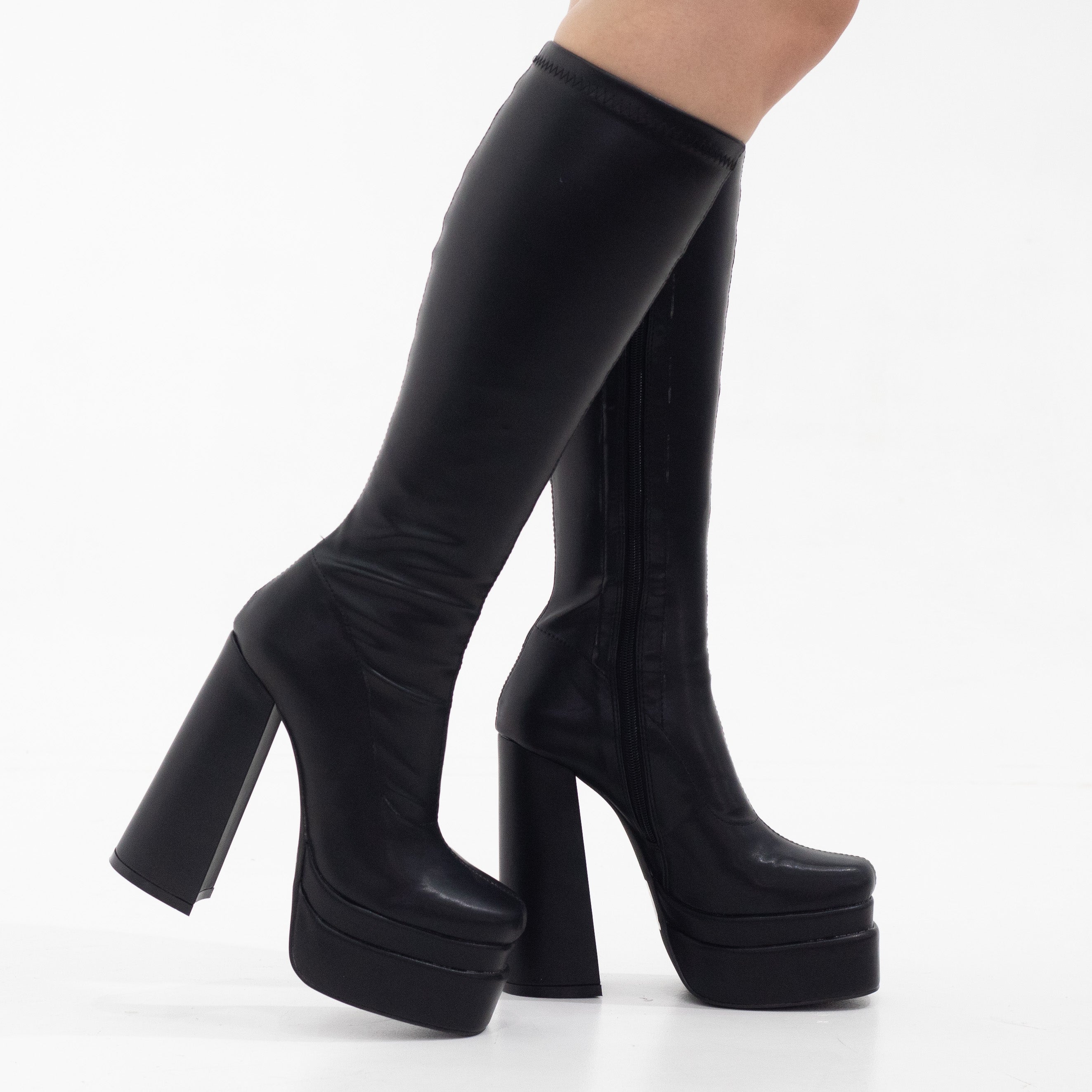 Black heel knee high platform 15cm heel boot pat mabry