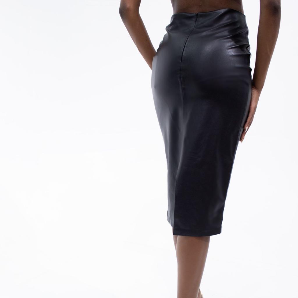 Black vegan leather midi skirt lisa