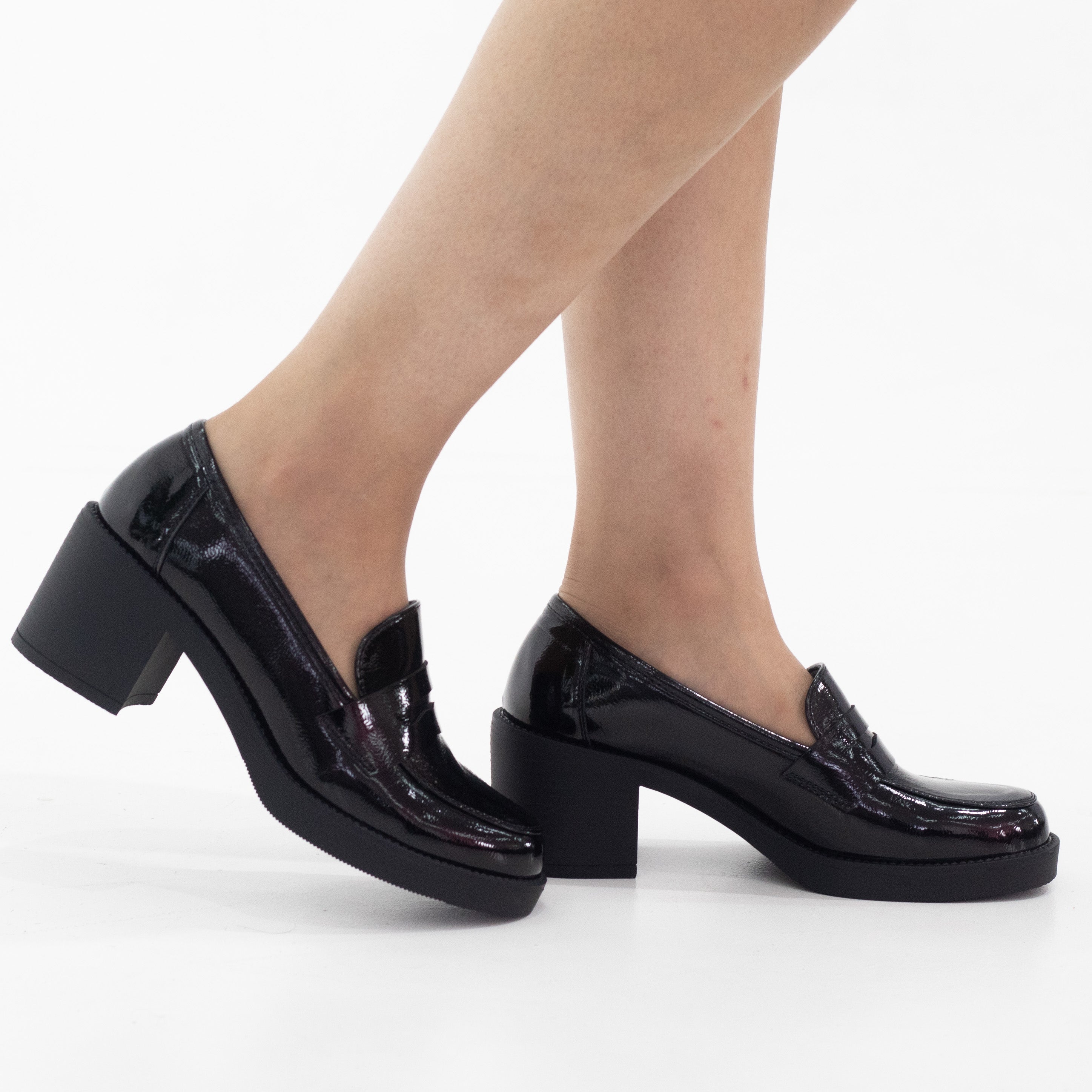 Black brogue 7cm  mid block heel fandra