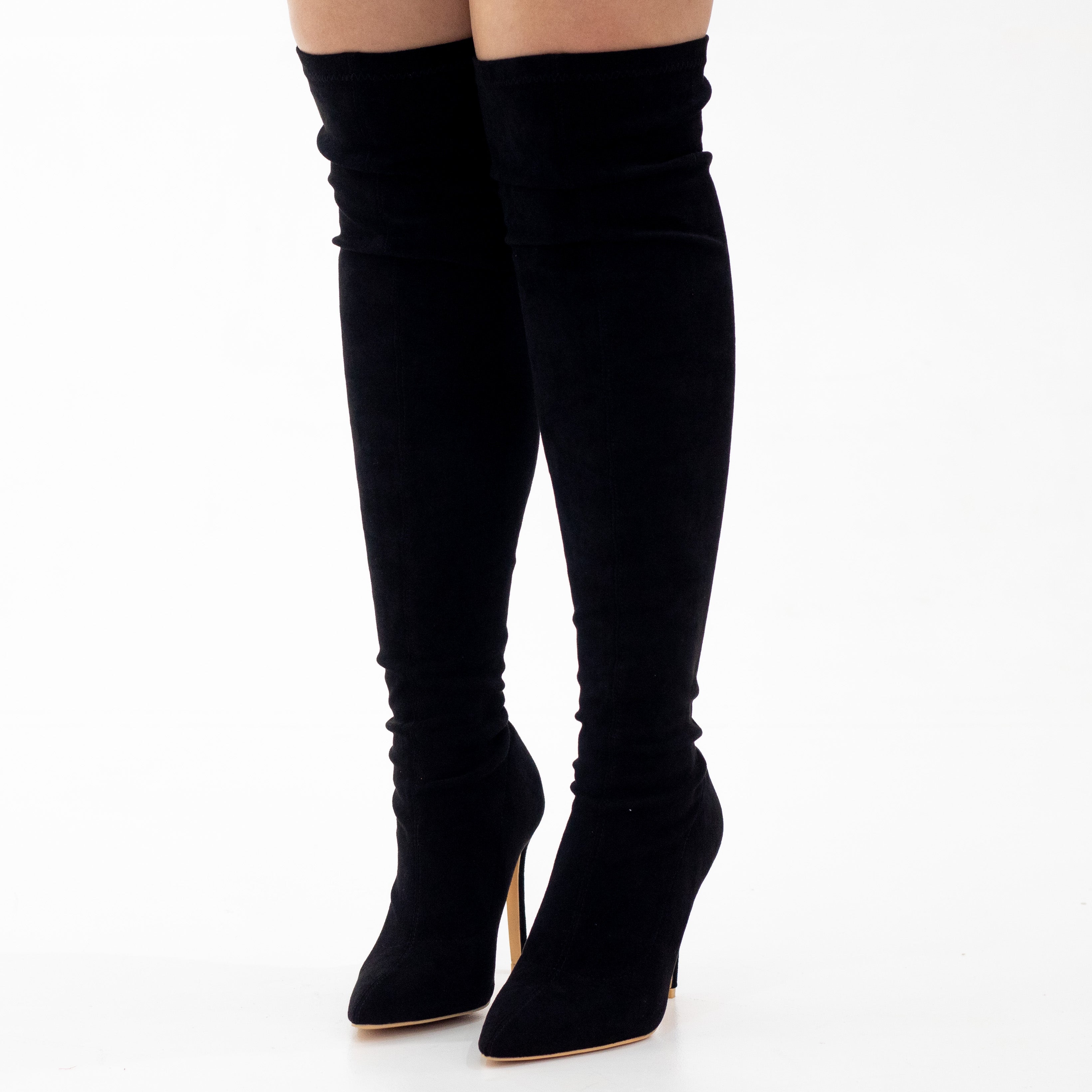 Black micro mat thigh high 10.5cm heel boot ego